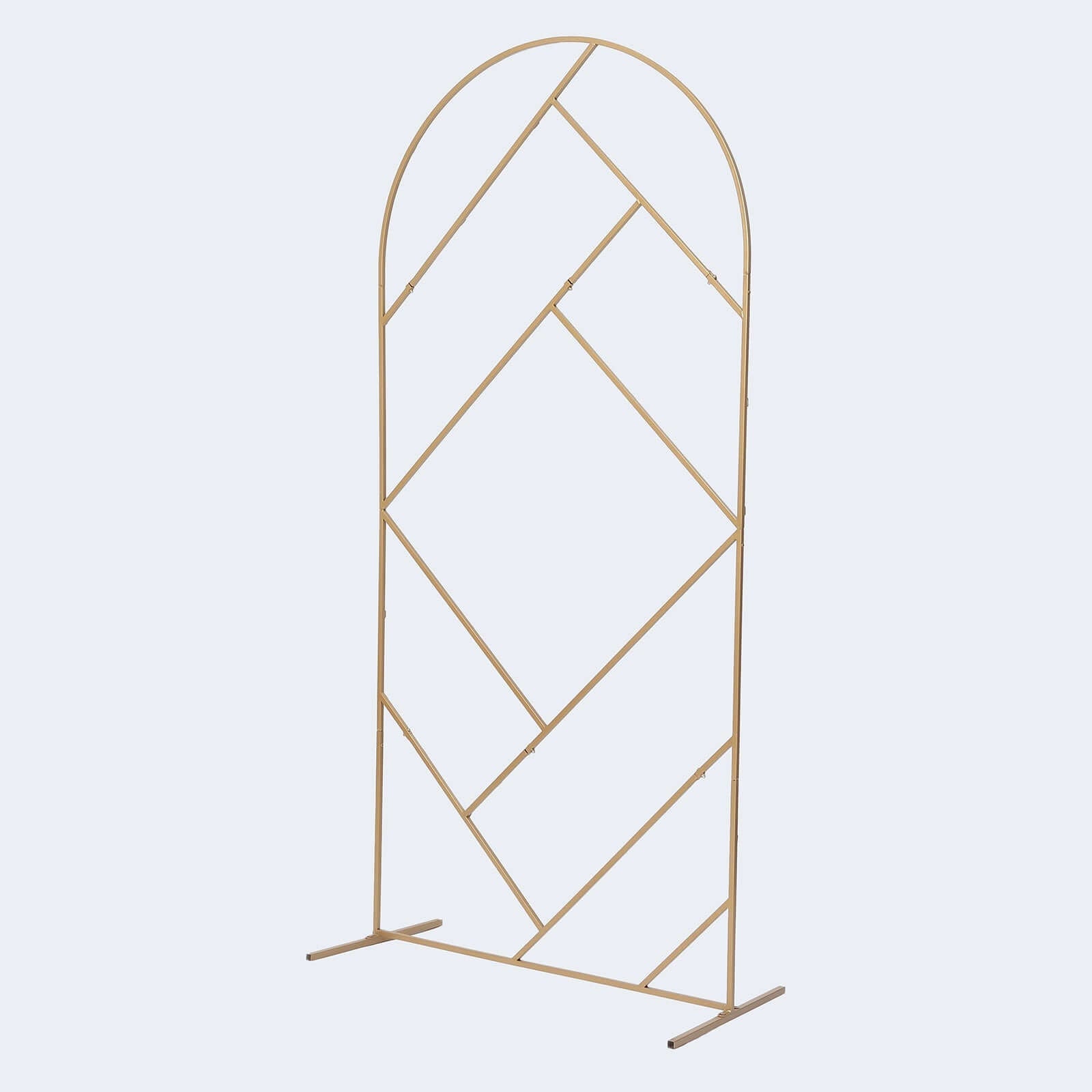 7ft Tall Gold Metal Round Top Geometric Flower Frame Prop Stand, Rectangular Wedding Backdrop Floor Stand With Cloudy Film Insert