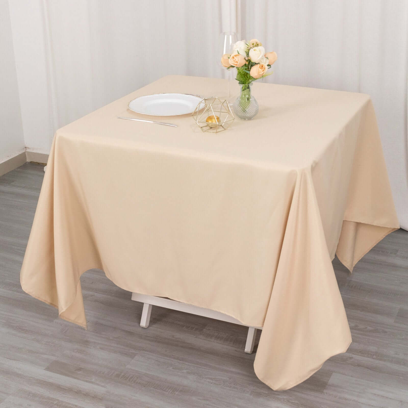 Premium Polyester Square Tablecloth 70x70 Beige 220GSM Wrinkle-Resistant Table Cover