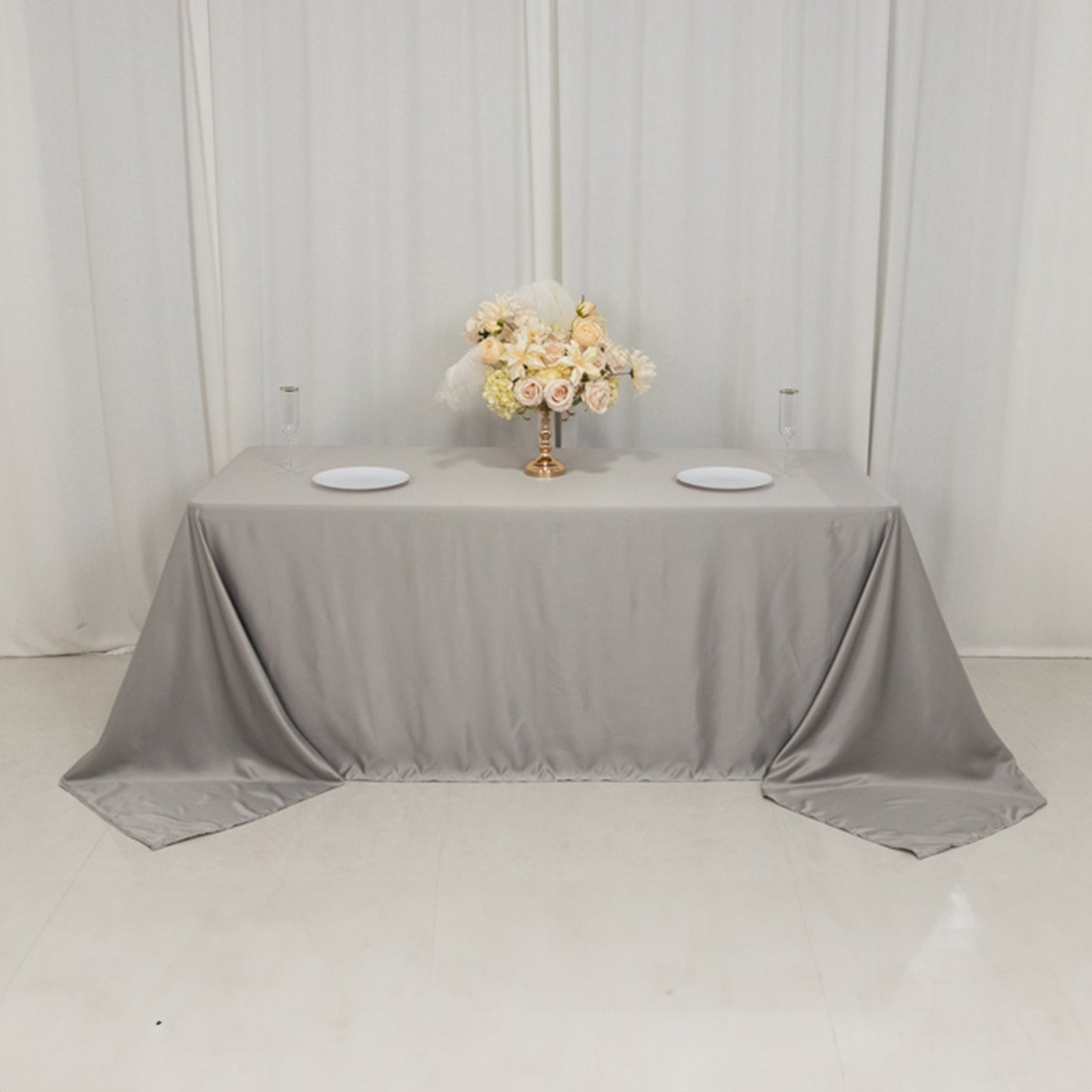 Lamour Satin 90x132 Rectangle Tablecloth Silver - Soft & Silk-Like Seamless Table Cover