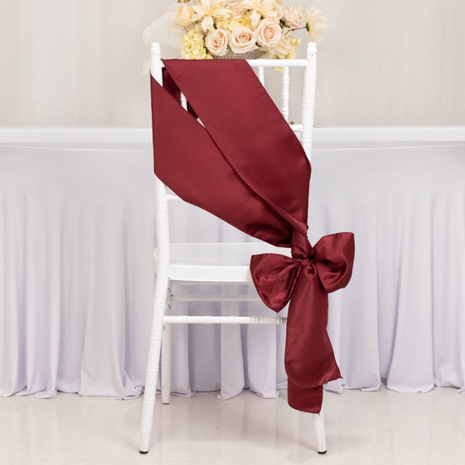 5 Pack Lamour Satin 6x106 Chair Sashes Burgundy - Stylish Reusable Decorative Bows