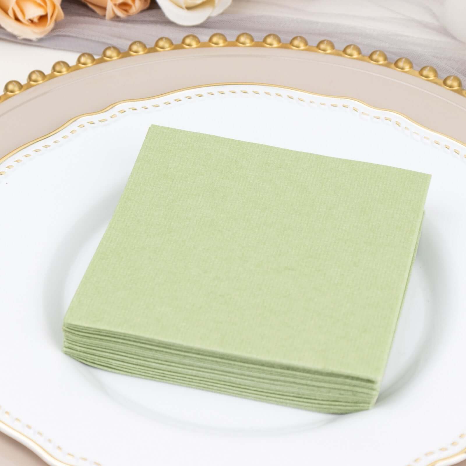 20-Pack Paper Linen-Like Cocktail Napkins Sage Green - Disposable 5x5 Airlaid Soft Napkins