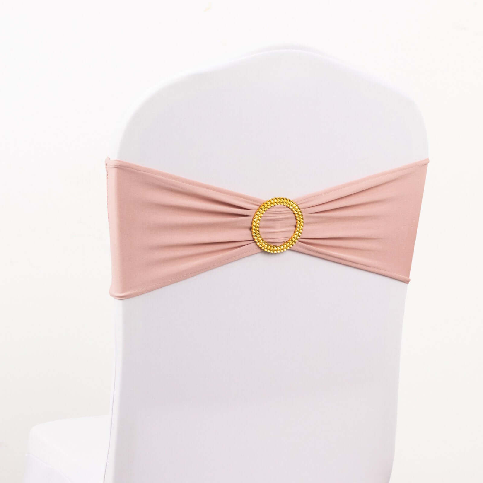 5 Pack Spandex Chair Sashes Dusty Rose with Gold Rhinestone Buckles - Reusable Four-Way Stretch Sash Bands 5x14