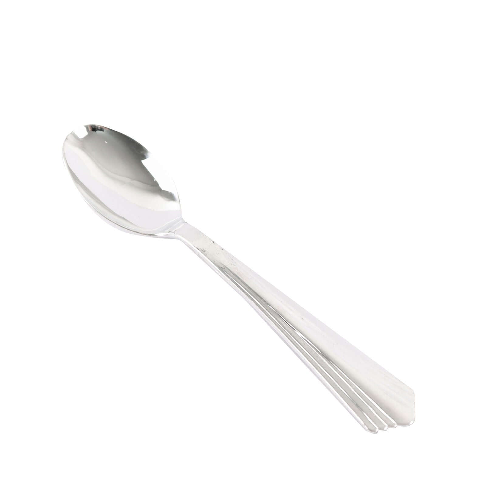 25-Pack Plastic Spoons Silver Heavy Duty with Fluted Handles - Reliable Disposable Cutlery 7