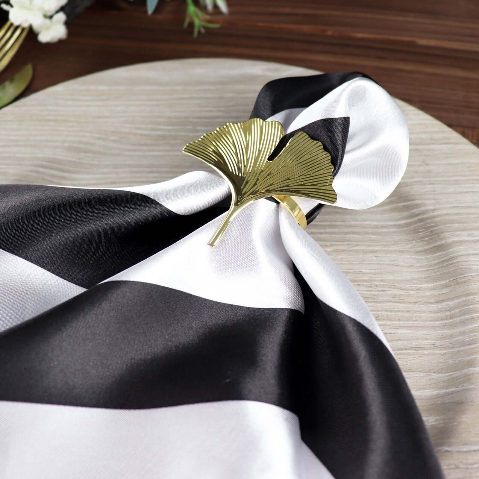 5 Pack Satin 20x20 Napkins Black/White - Striped Reusable Dinner Napkins for Formal & Casual Dining