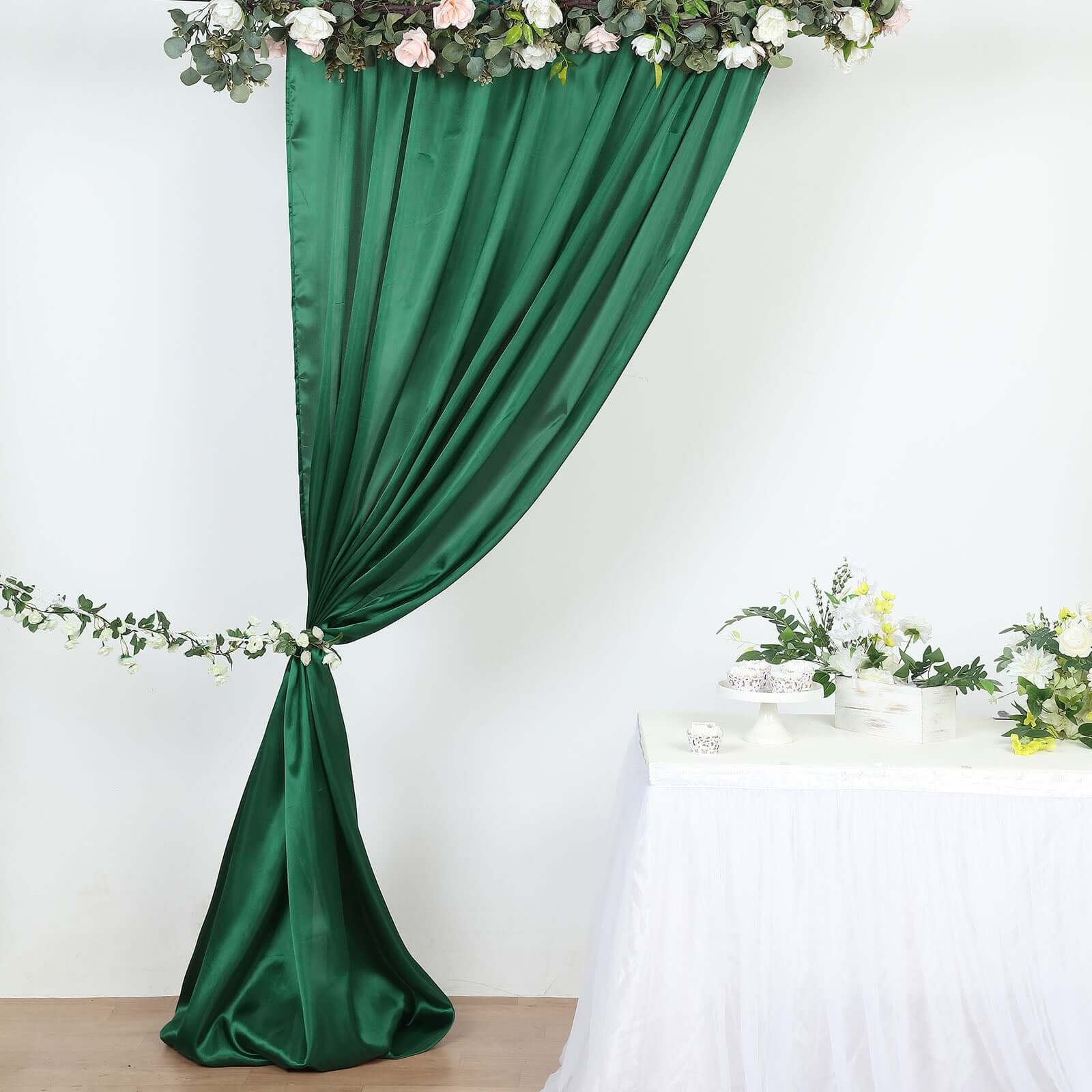 8ftx10ft Hunter Emerald Green Satin Event Curtain Drapes, Backdrop Event Panel