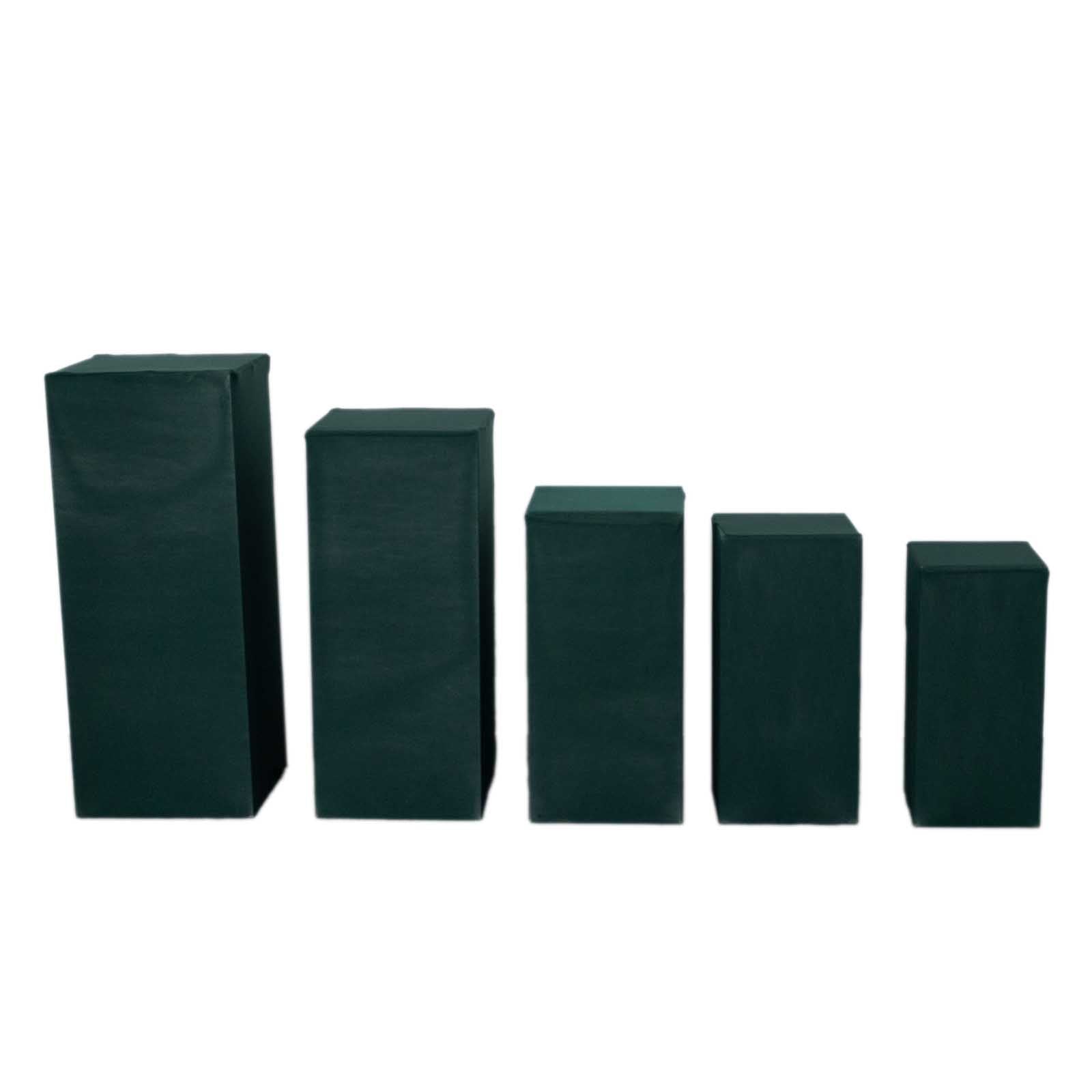 Set of 5 Hunter Emerald Green Spandex Rectangle Pedestal Stand Covers, Stretchable Pillar Prop Covers - 160 GSM