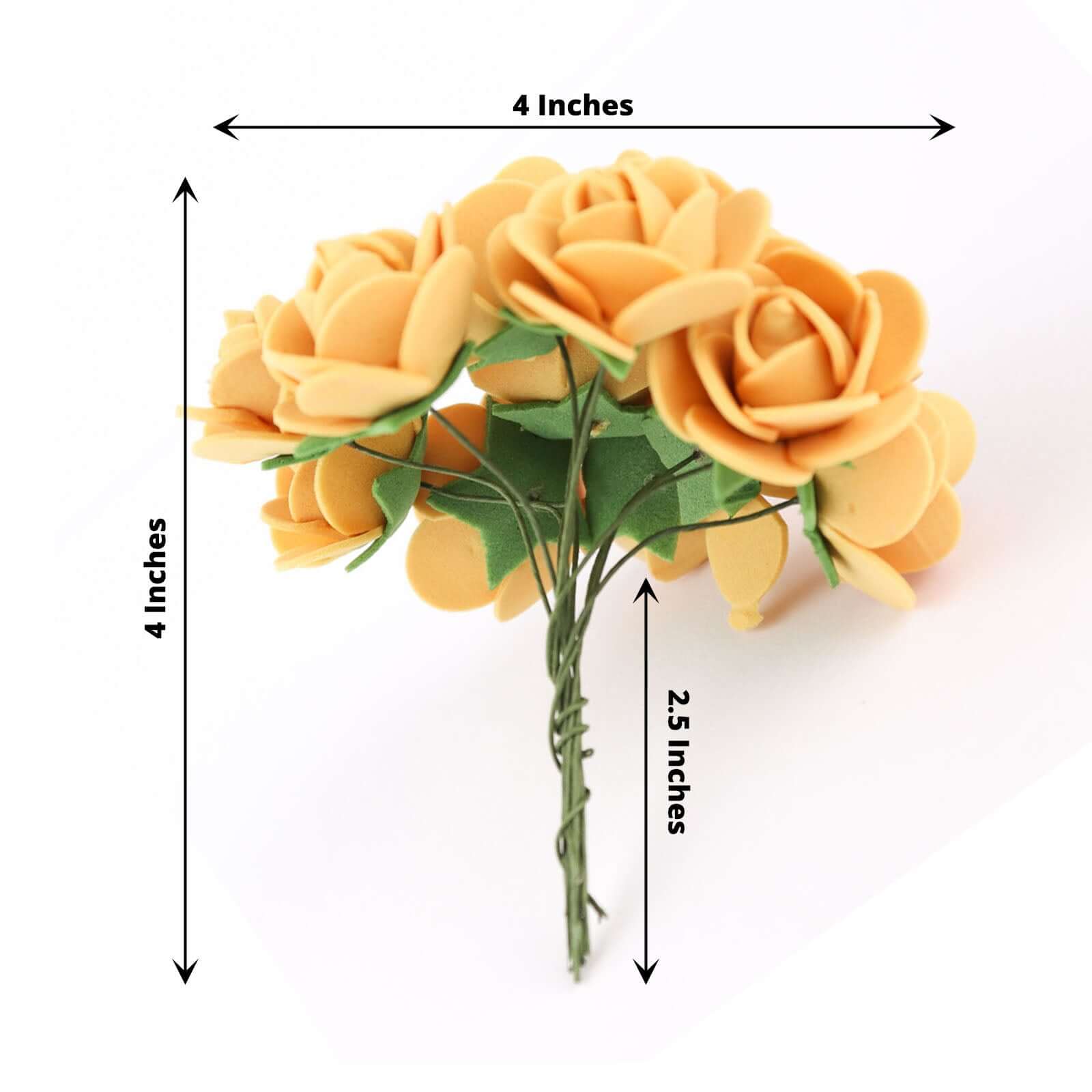 48 Roses 1 Gold Real Touch Artificial DIY Foam Rose Flowers With Stem, Craft Rose Buds