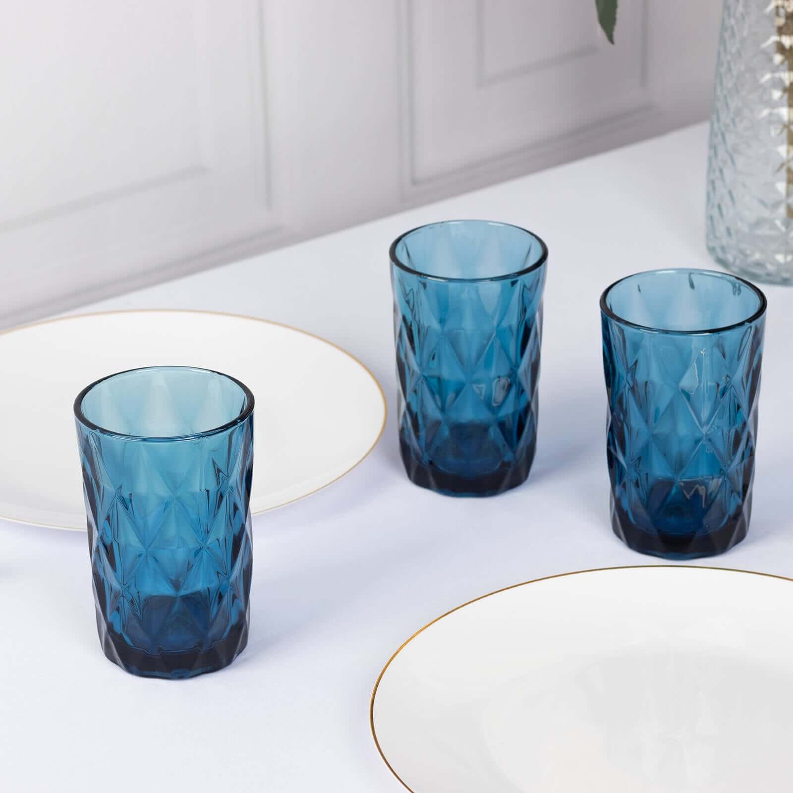 6-Pack Whiskey Glasses Ocean Blue Textured Crystal Cut Design with Heavy Base - Highball Tumblers for Parties & Events 12oz 5