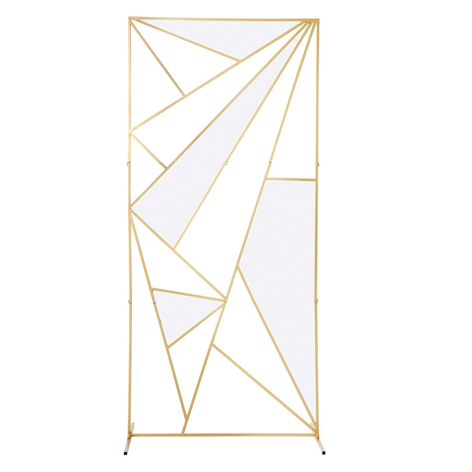 7ft Tall Gold Metal Rectangular Geometric Flower Frame Prop Stand, Wedding Backdrop Floor Stand With Cloudy Film Insert