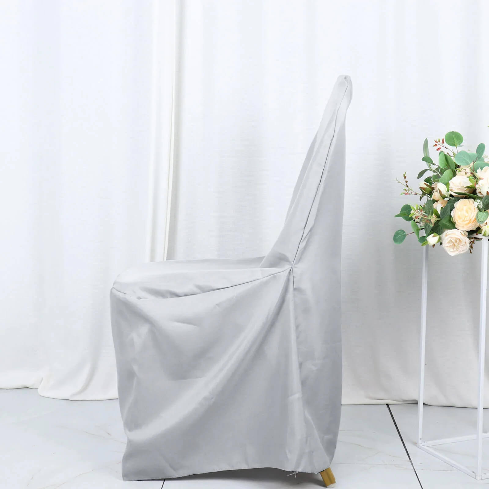 10 Pack Polyester Chair Cover for Banquet Chairs Silver - Stain-Resistant Reusable Slip-On Slipcover