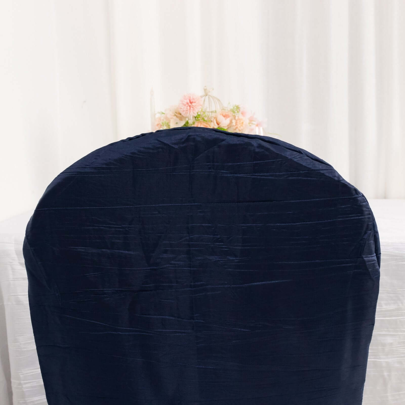 Crinkle Crushed Taffeta Chair Cover for Banquet Chairs Navy Blue - Reusable Slipcover