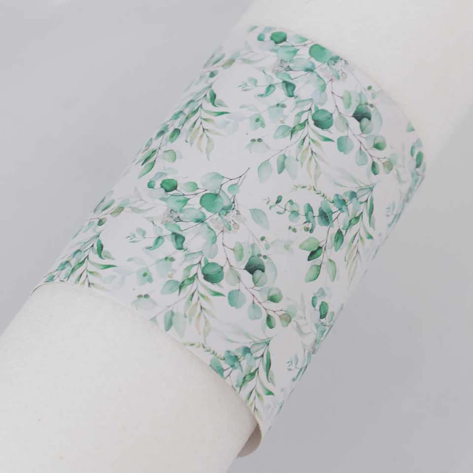 50 Pack White Green Paper Napkin Holder Bands with Eucalyptus Leaves, Disposable Napkin Rings - 1.5