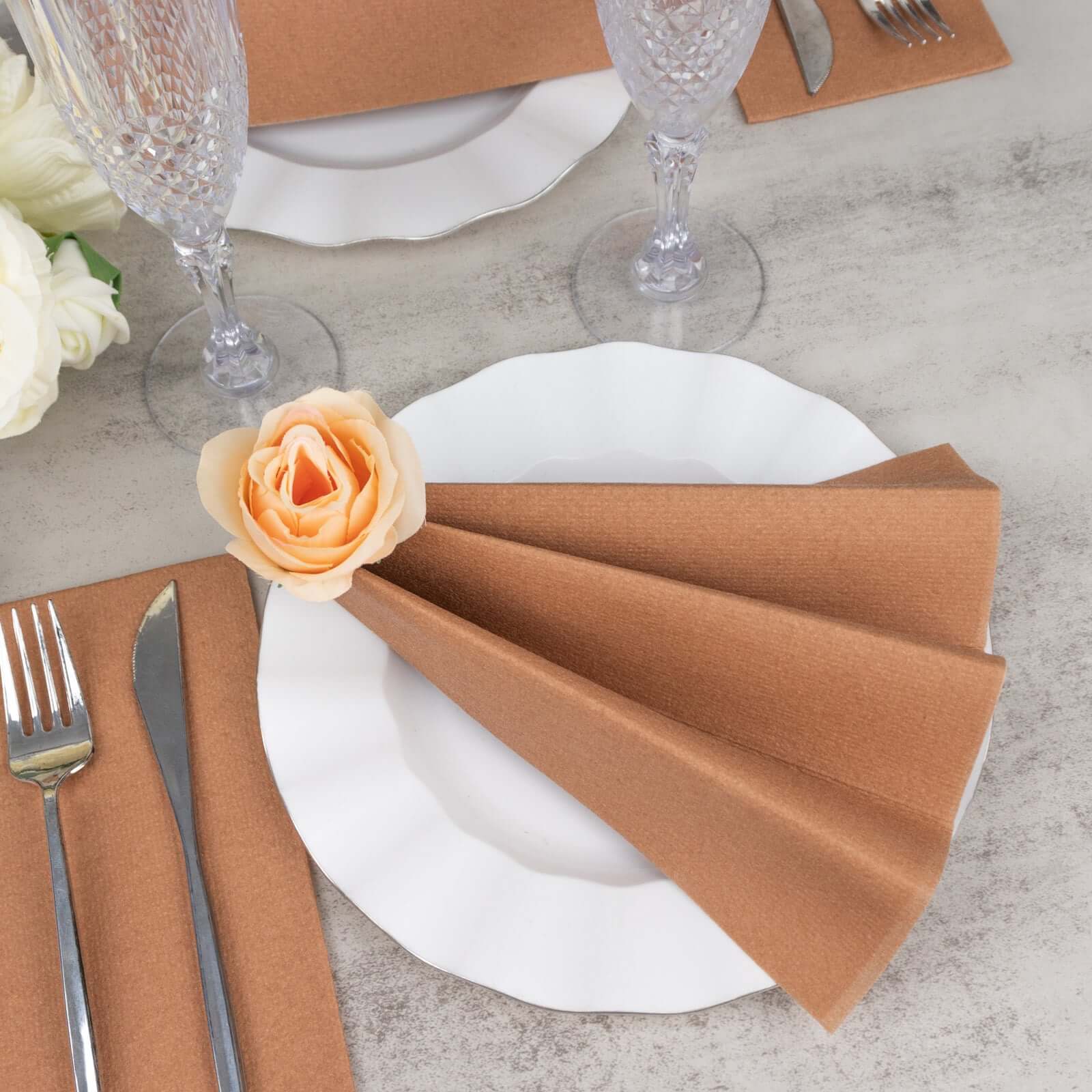 20-Pack Paper Linen-Like Napkins Terracotta (Rust) - Disposable Hygienic Airlaid Guest Towels 8.5x4