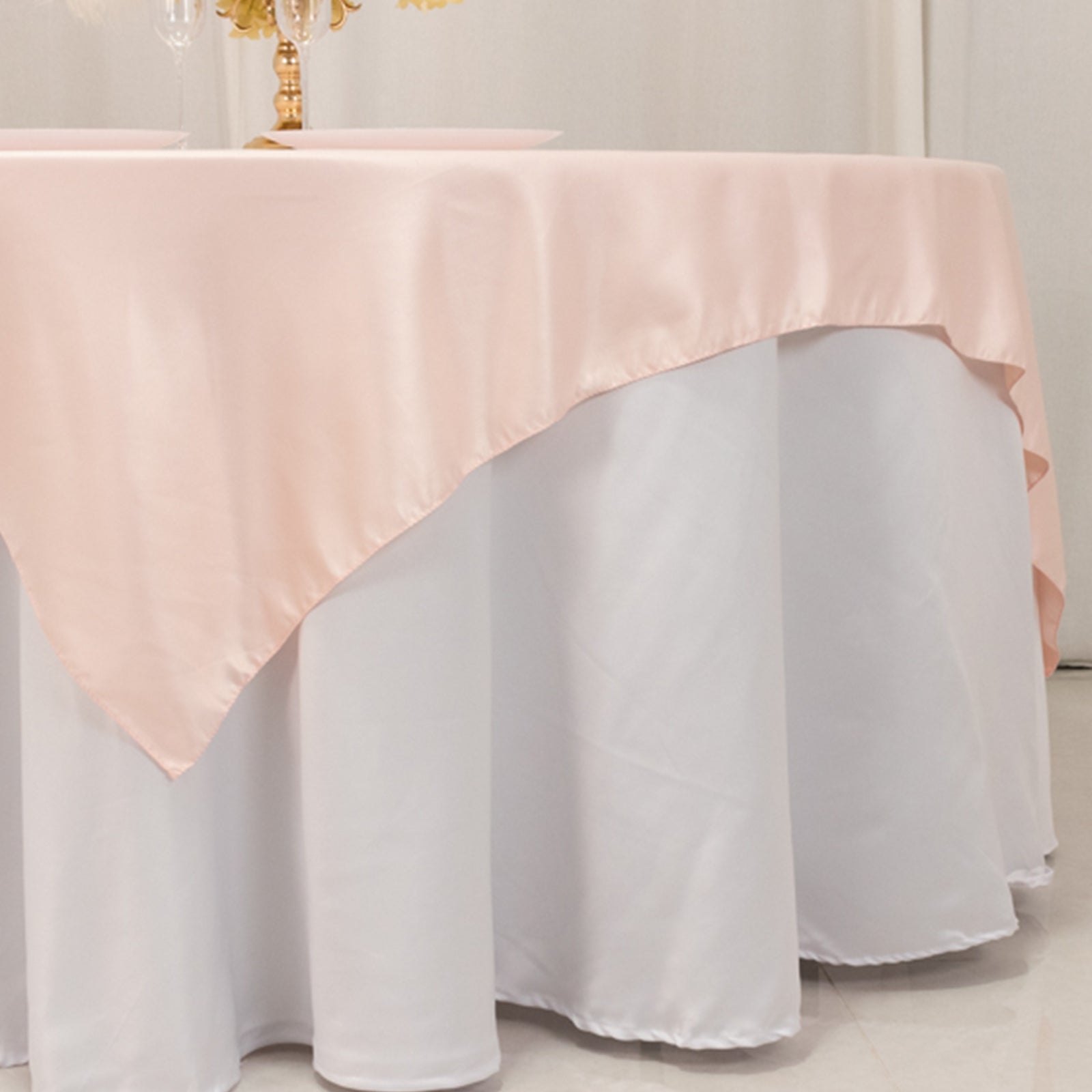 Lamour Satin 72x72 Table Overlay Square Tablecloth Blush - Smooth Finish Table Topper