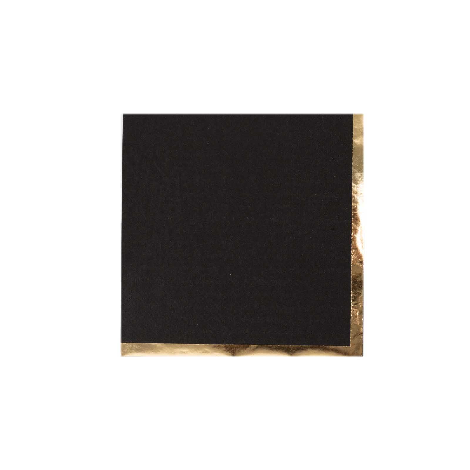 50-Pack Paper Beverage Napkins Black with Gold Foil Edge - 2 Ply Disposable Soft 18GSM Cocktail Napkins for Events 5x5