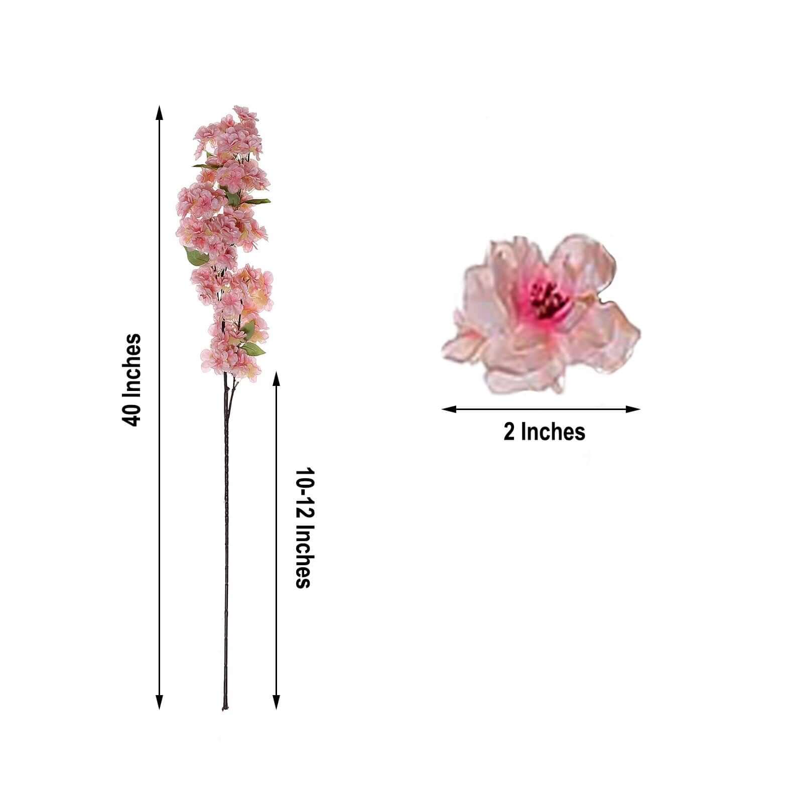 4 Bushes 40 Tall Pink Artificial Silk Cherry Blossom Flowers, Branches