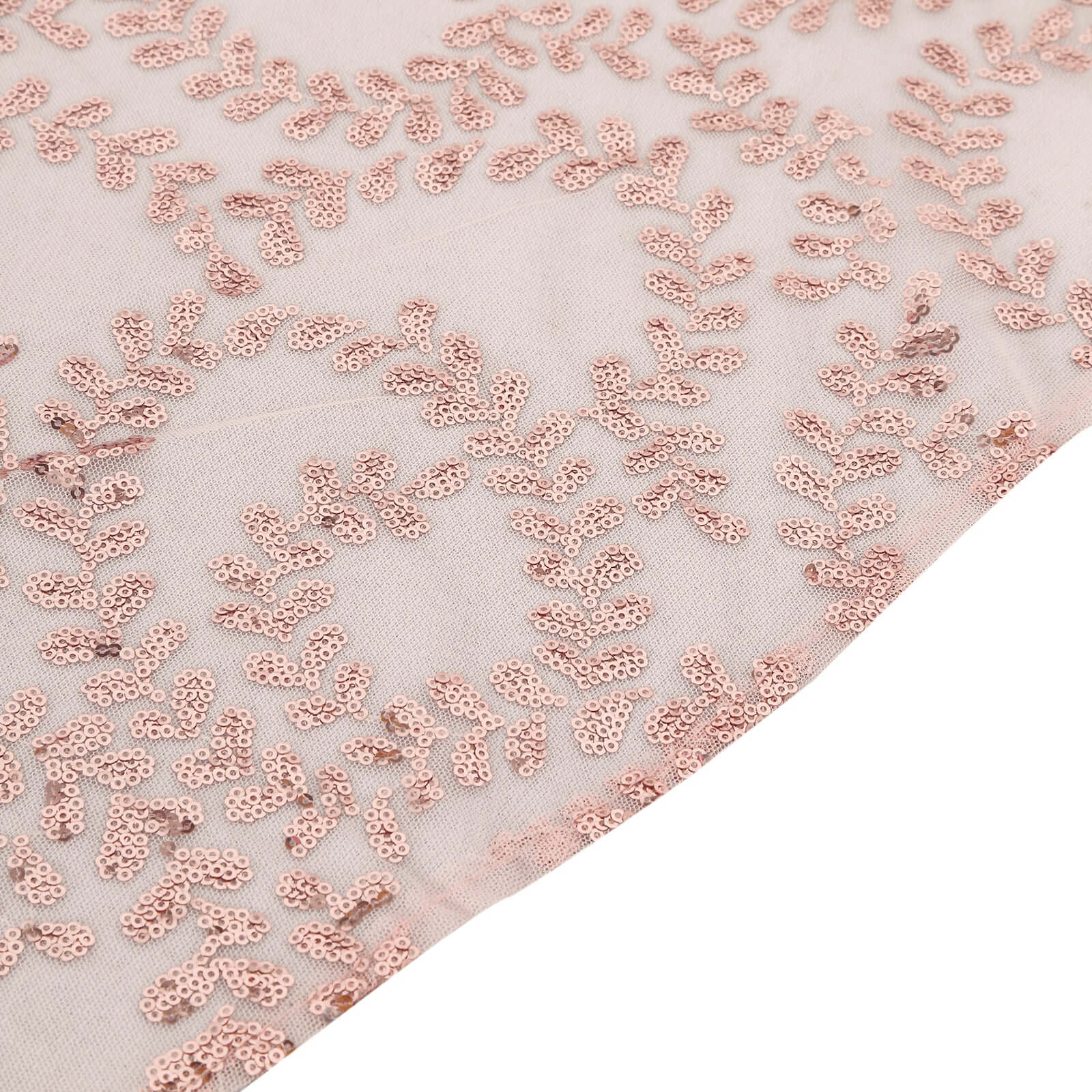 Tulle 120 Round Tablecloth Rose Gold - Seamless Sequin Leaf Embroidered Table Cover