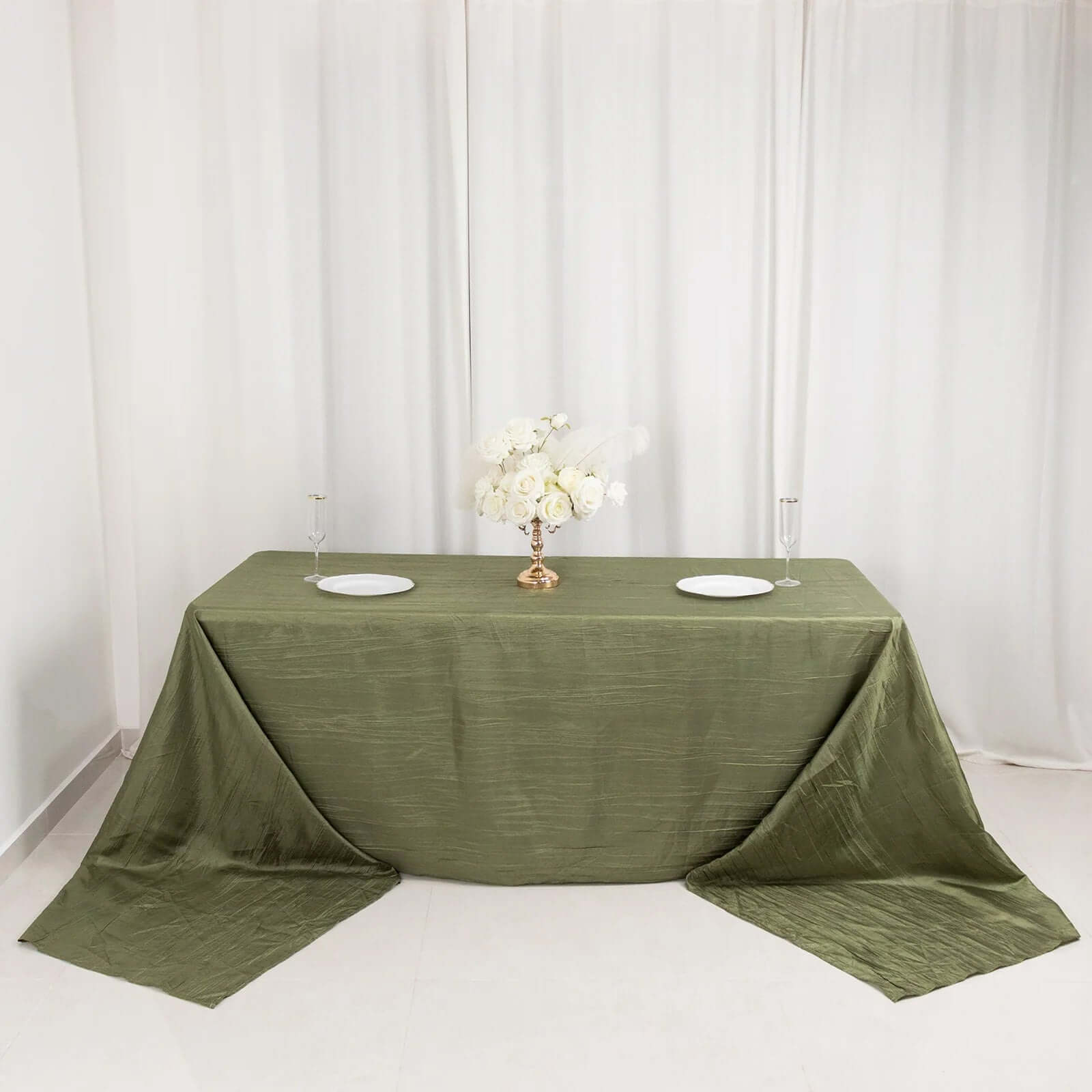 Taffeta 90x156 Rectangle Tablecloth Dusty Sage Green - Accordion Crinkle Seamless Table Cover