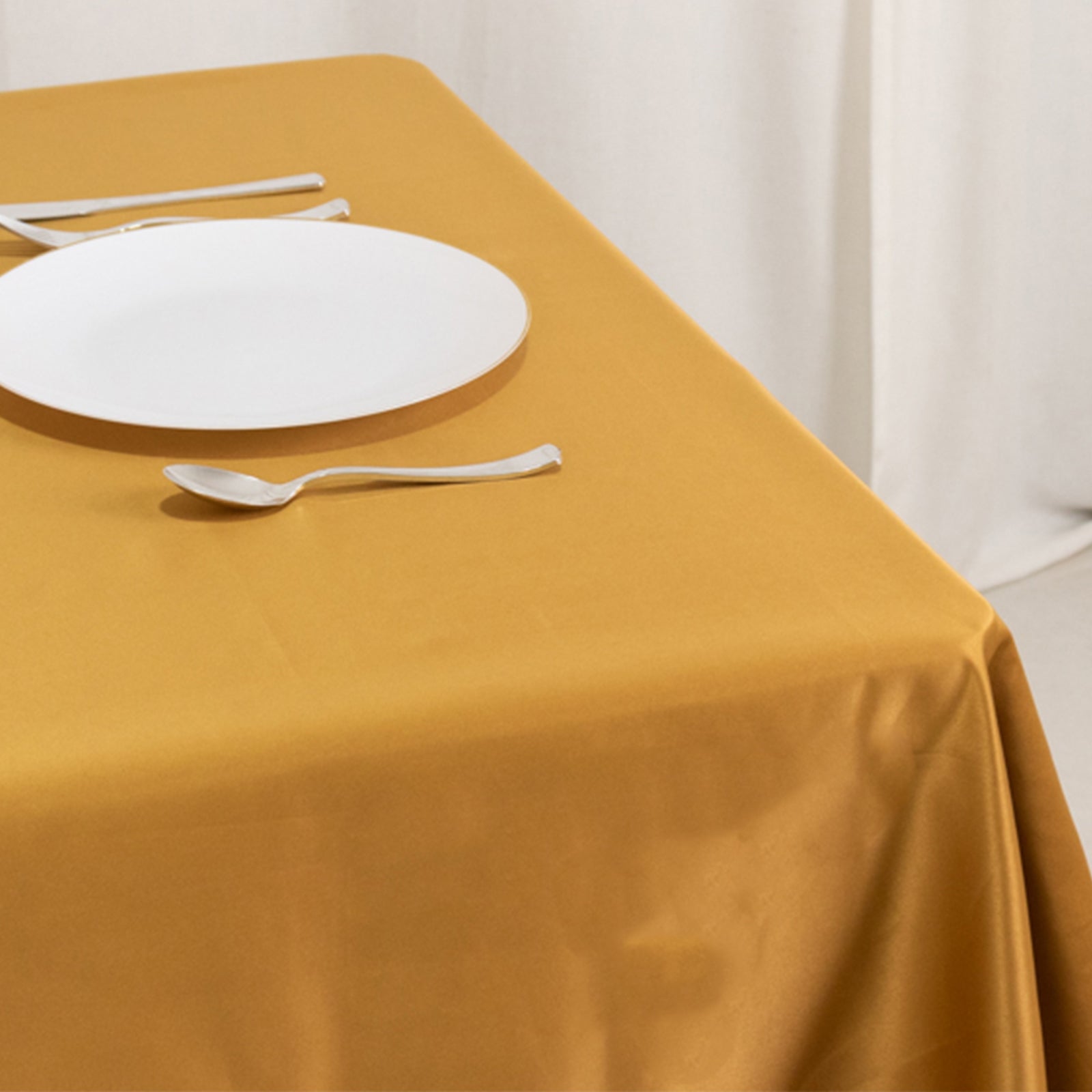 Lamour Satin 54x54 Table Overlay Square Tablecloth Gold - Durable & Silk-Like Table Cover for Weddings & Parties