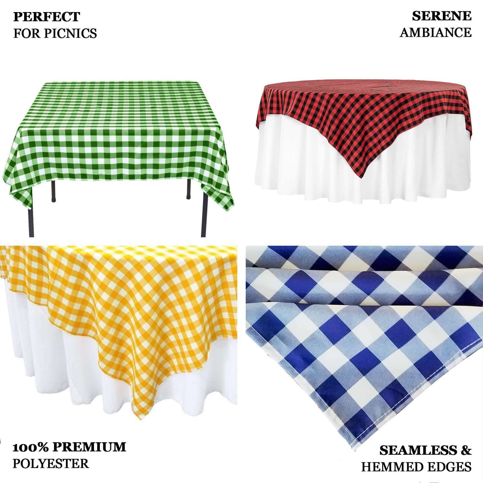 Polyester 54x54 Table Overlay Square Tablecloth White/Black - Checkered Buffalo Plaid Design for Casual Table Settings