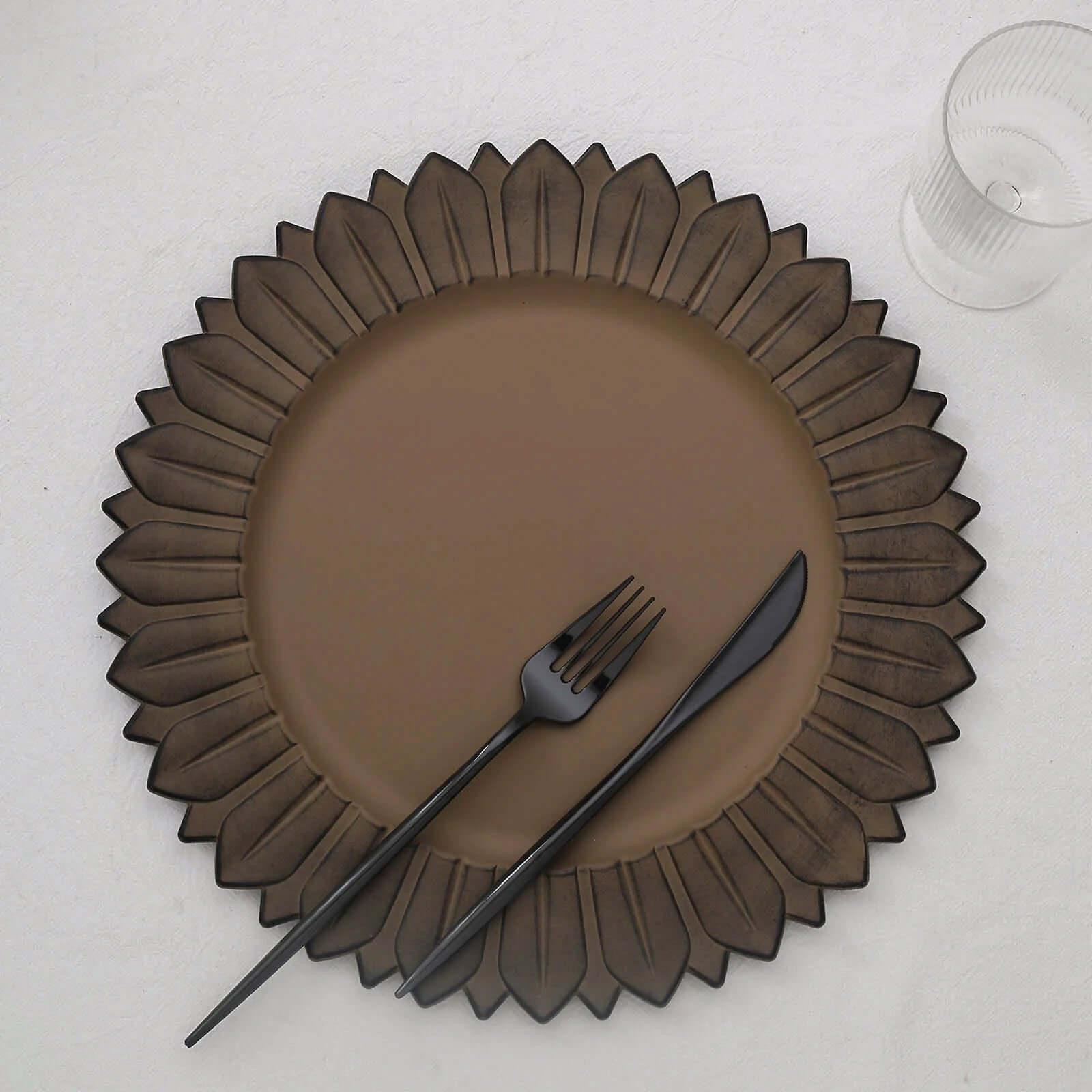 6-Pack Plastic Round Charger Plates 13 in Natural with Sunflower Rim, Matte Finish Disposable Dinner Charger Tableware