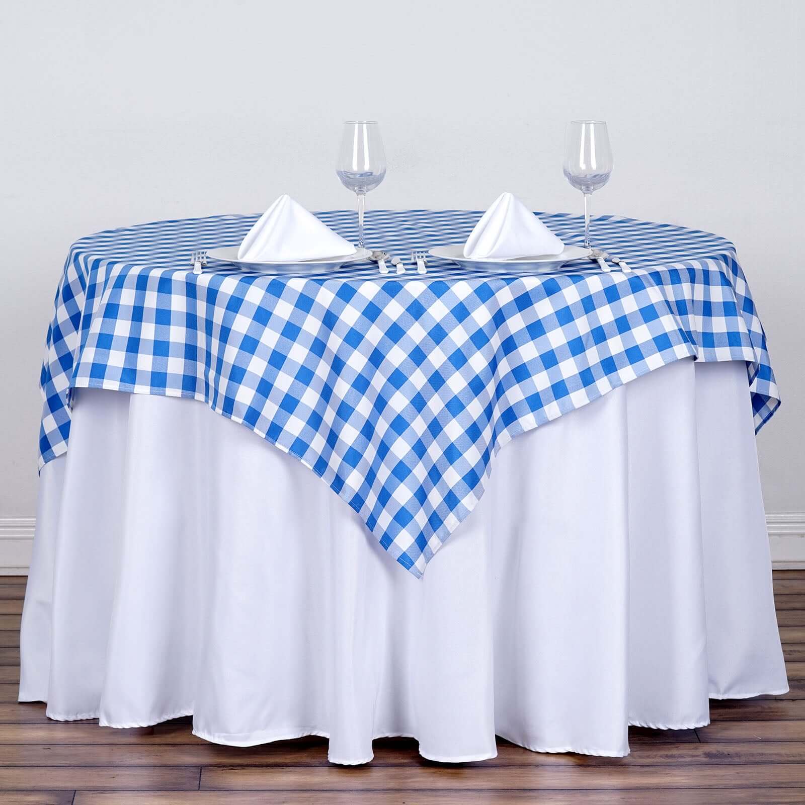 Polyester 54x54 Table Overlay Square Tablecloth White/Blue - Checkered Buffalo Plaid Design for Casual Table Settings