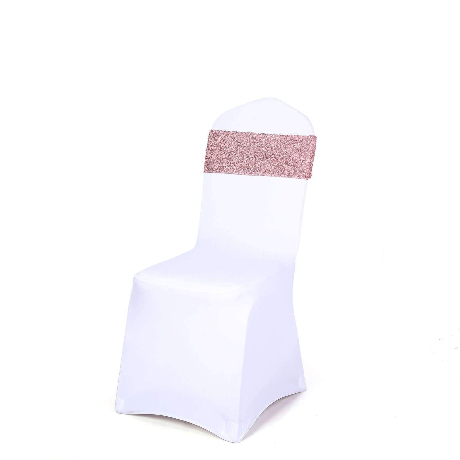 5 Pack Metallic Shimmer Tinsel Spandex Chair Sashes Rose Gold - Durable and Reusable Stretch Chair Bands