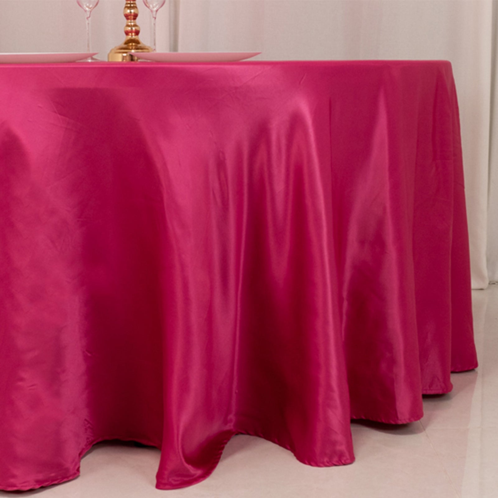 Lamour Satin 120 Round Tablecloth Fuchsia - Seamless Table Cover with Soft Tempered Sheen