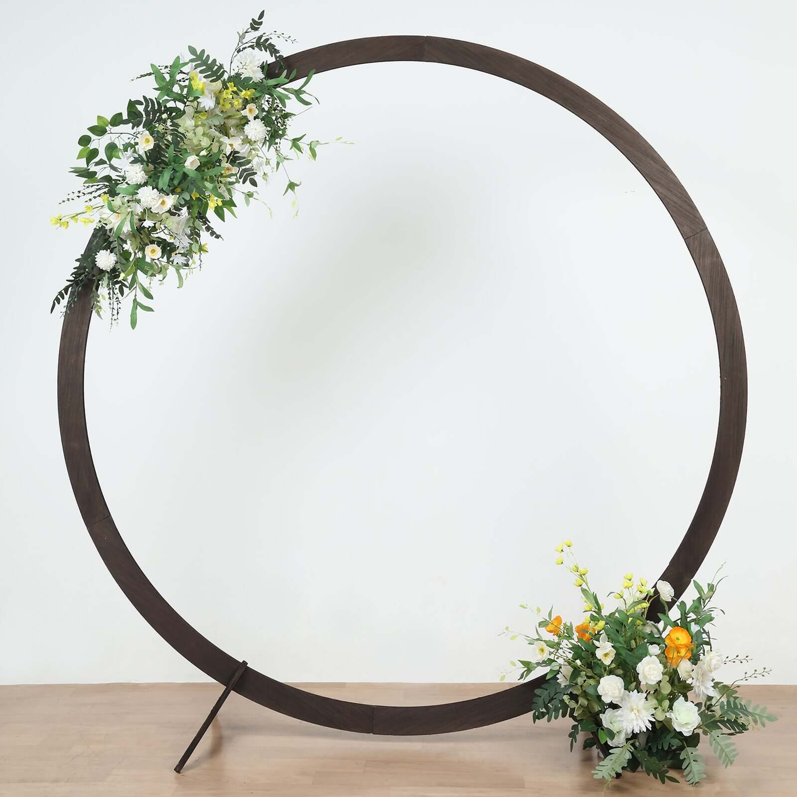 7.4ft Natural Brown Wood Round Event Party Arbor Backdrop Stand, Rustic DIY Wedding Arch