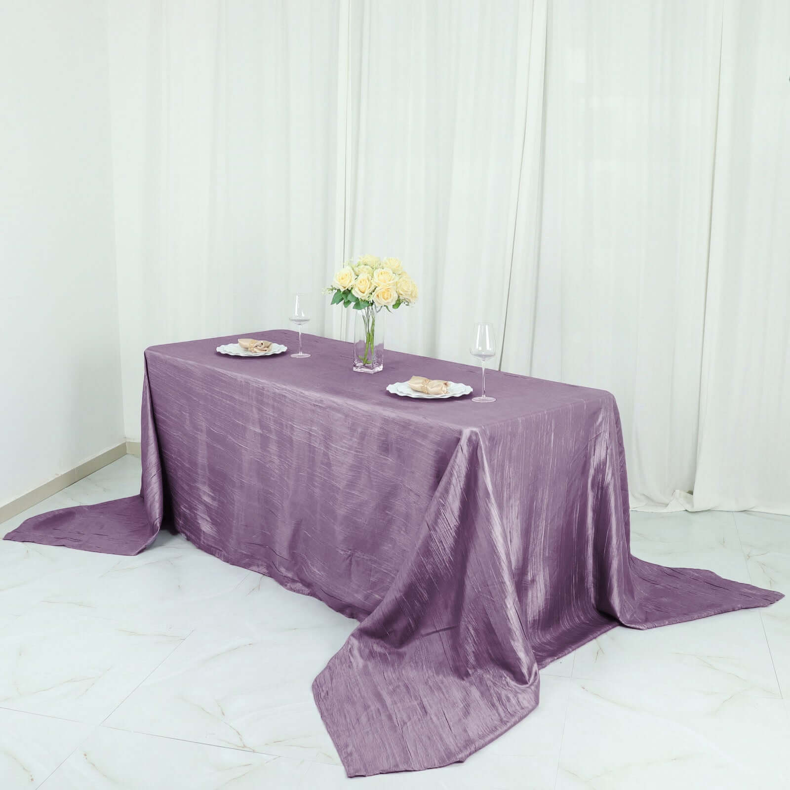 Taffeta 90x156 Rectangle Tablecloth Violet Amethyst - Accordion Crinkle Seamless Table Cover