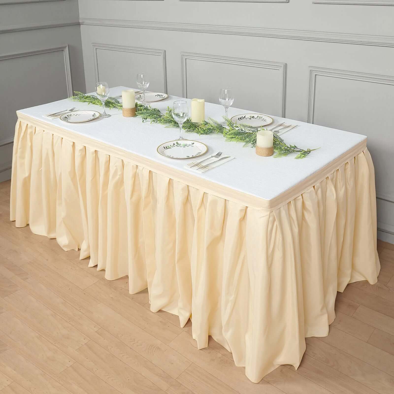 Polyester 21ft Table Skirt Beige - Classic Pleated Design