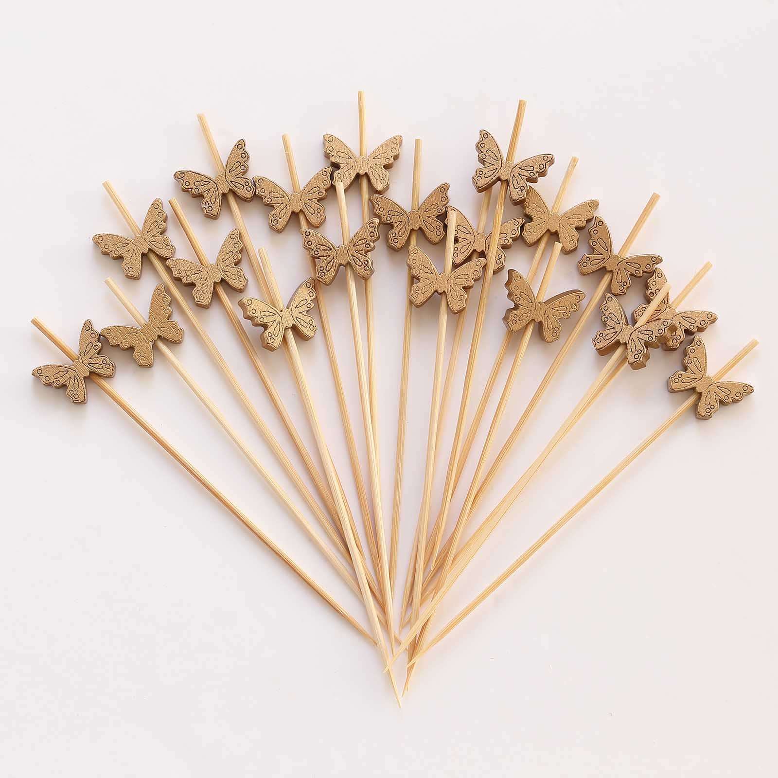 100-Pack Bamboo Cocktail Sticks Butterfly Design Eco Friendly Natural - Biodegradable Party Picks 5