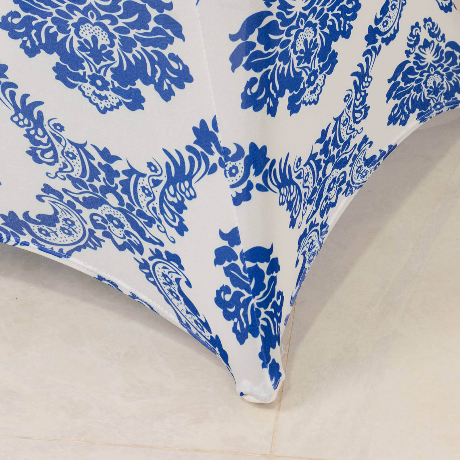 Spandex 24-32 Round Cocktail Table Cover Royal Blue Damask Highboy Tables - Easy to Maintain Stretch Fitted Tablecloth