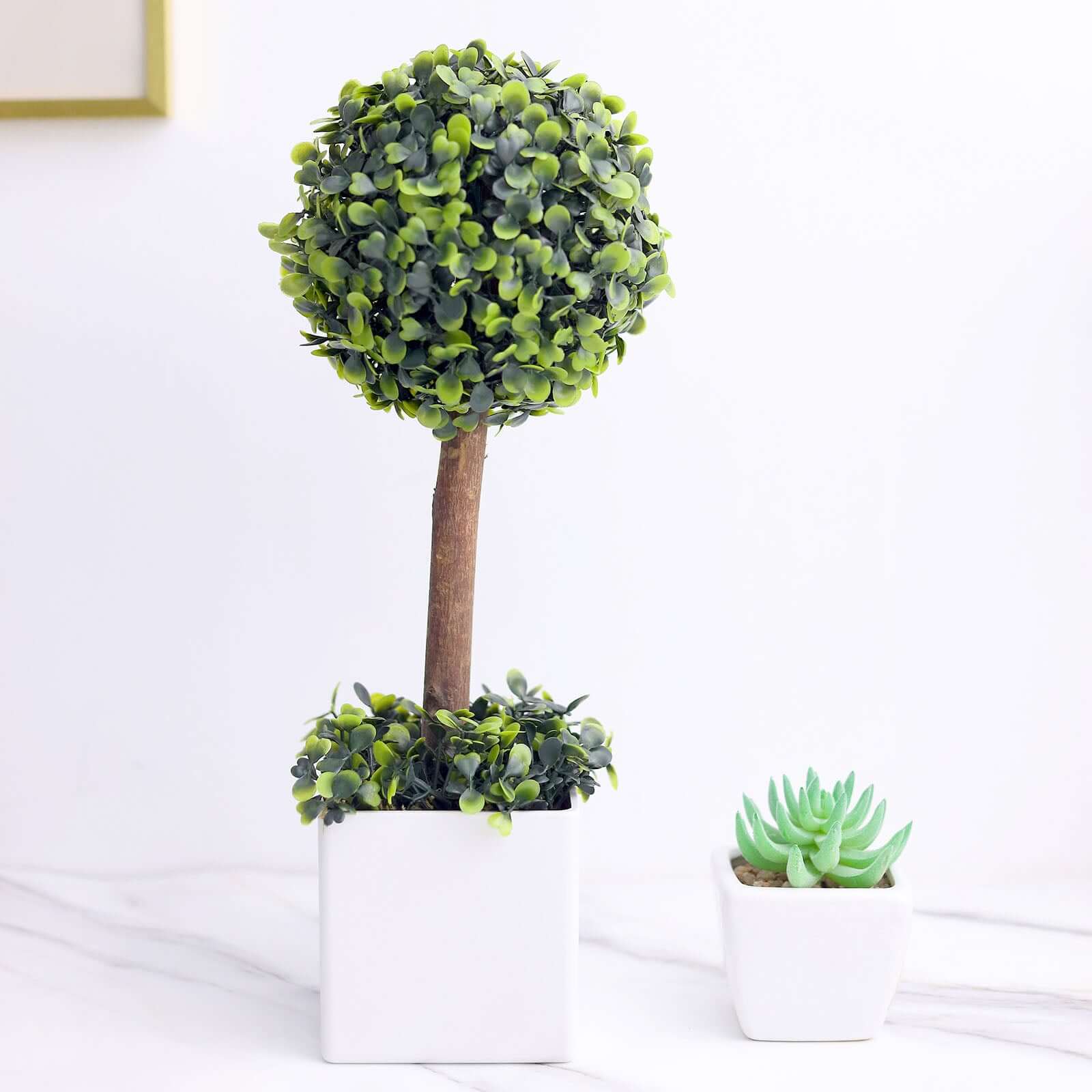 16 Green Artificial Boxwood Topiary Ball Tree In White Planter Pot