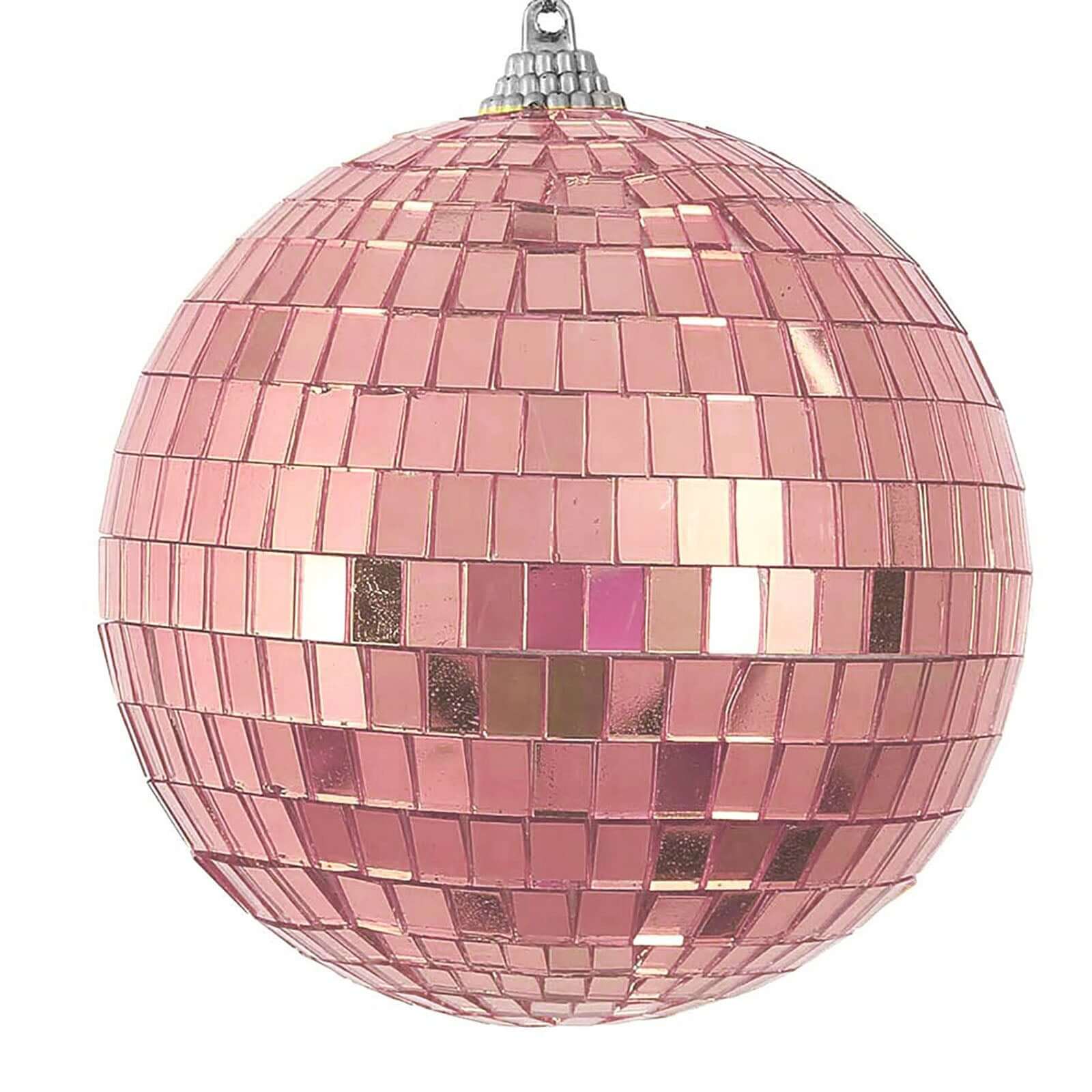 4 Pack 4 Rose Gold Foam Disco Mirror Ball With Hanging Strings, Holiday Christmas Ornaments