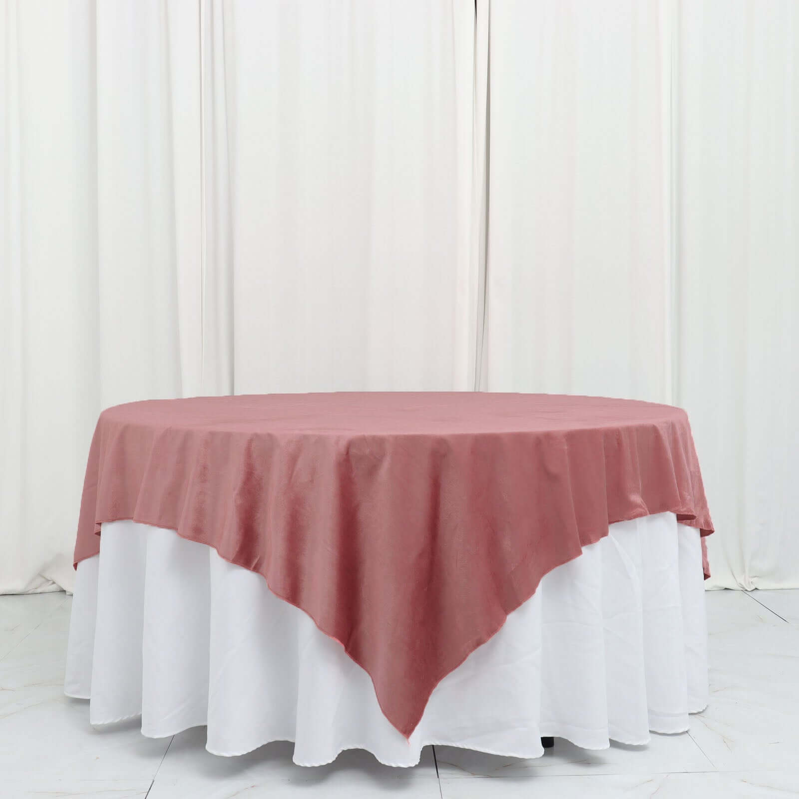 Velvet 72x72 Table Overlay Square Tablecloth Dusty Rose - Premium Soft Finish Table Topper