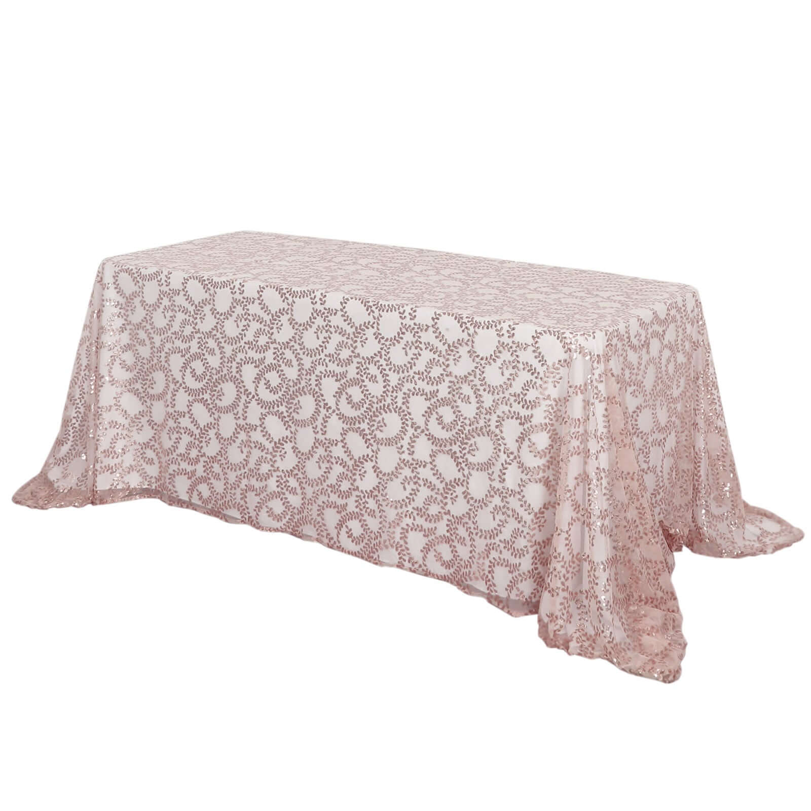 Tulle 90x156 Rectangle Tablecloth Rose Gold - Sequin Leaf Embroidered Table Cover