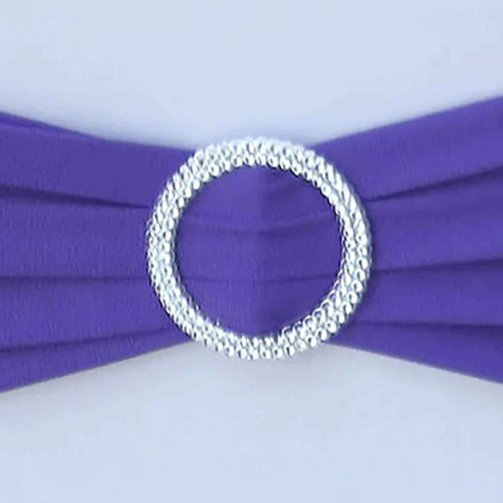 5 Pack Stretch Spandex Chair Sashes Purple - Reusable Chair Bands with Silver Diamond Ring Slide Buckle 5x14