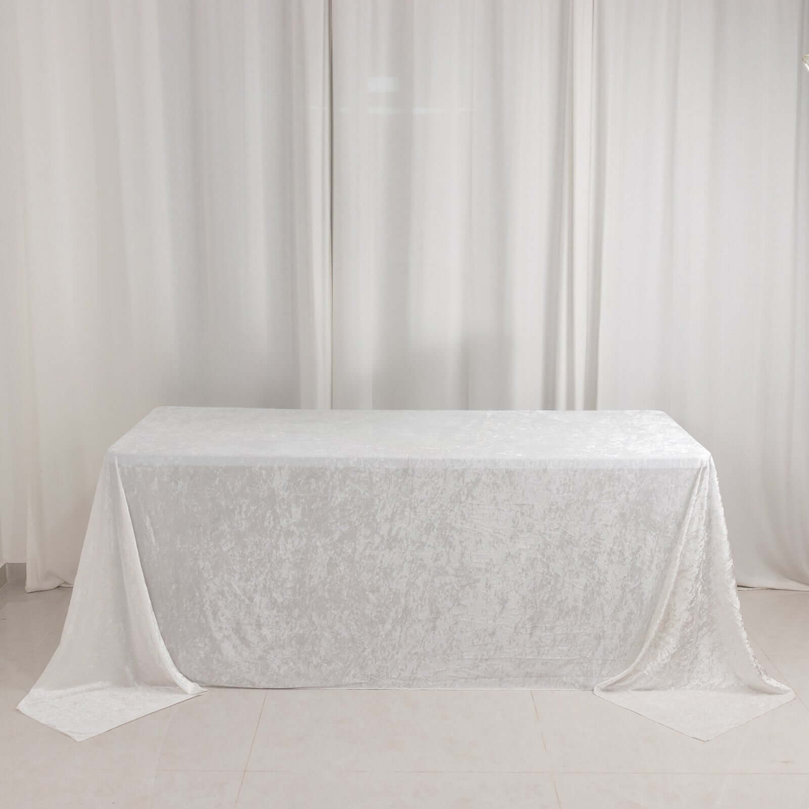 Premium Crushed Velvet 90x132 Rectangle Tablecloth White - Reusable Soft & Graceful Seamless Table Cover