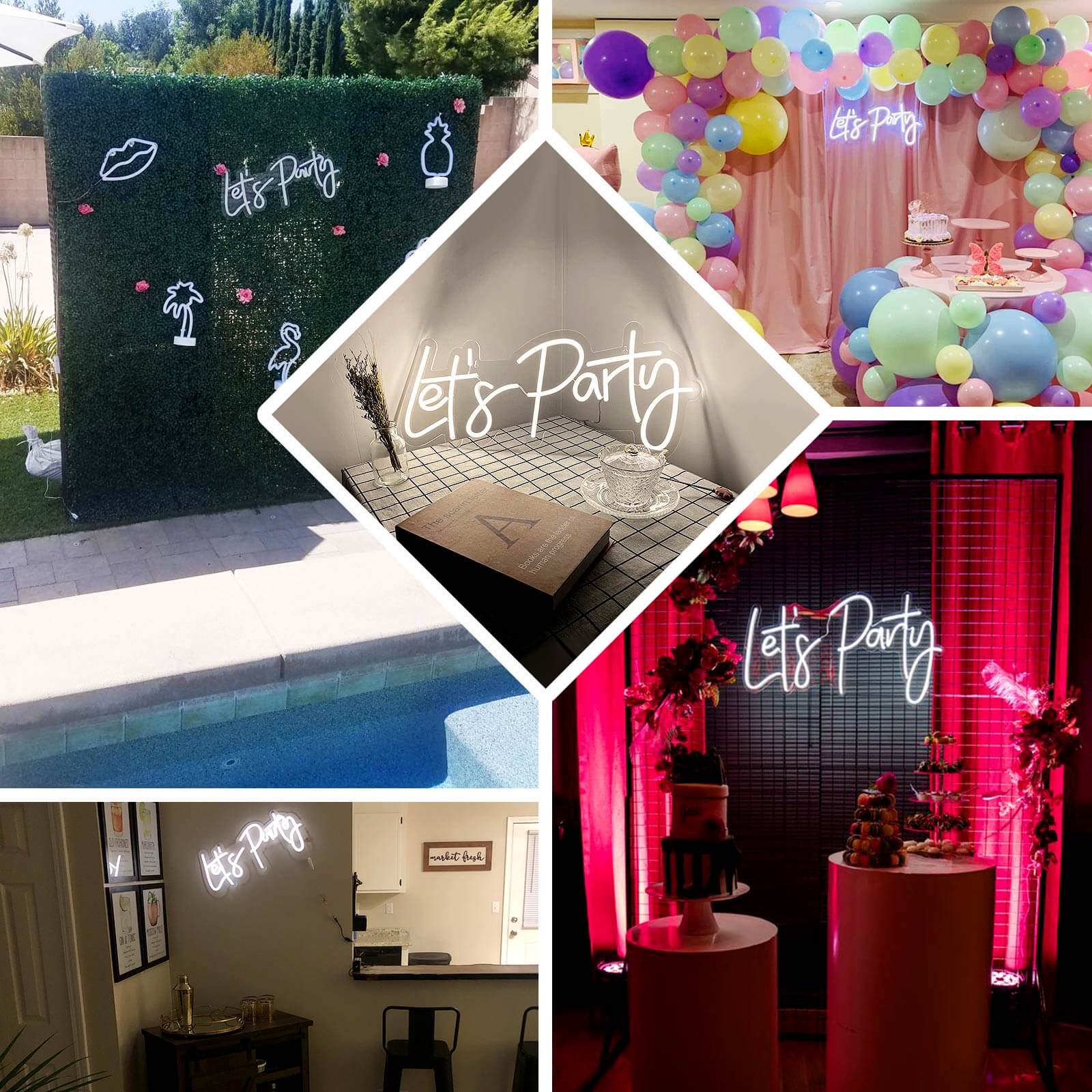 23 Let's Party Neon Light Sign, LED Reusable Wall Décor Lights With 5ft Hanging Chain