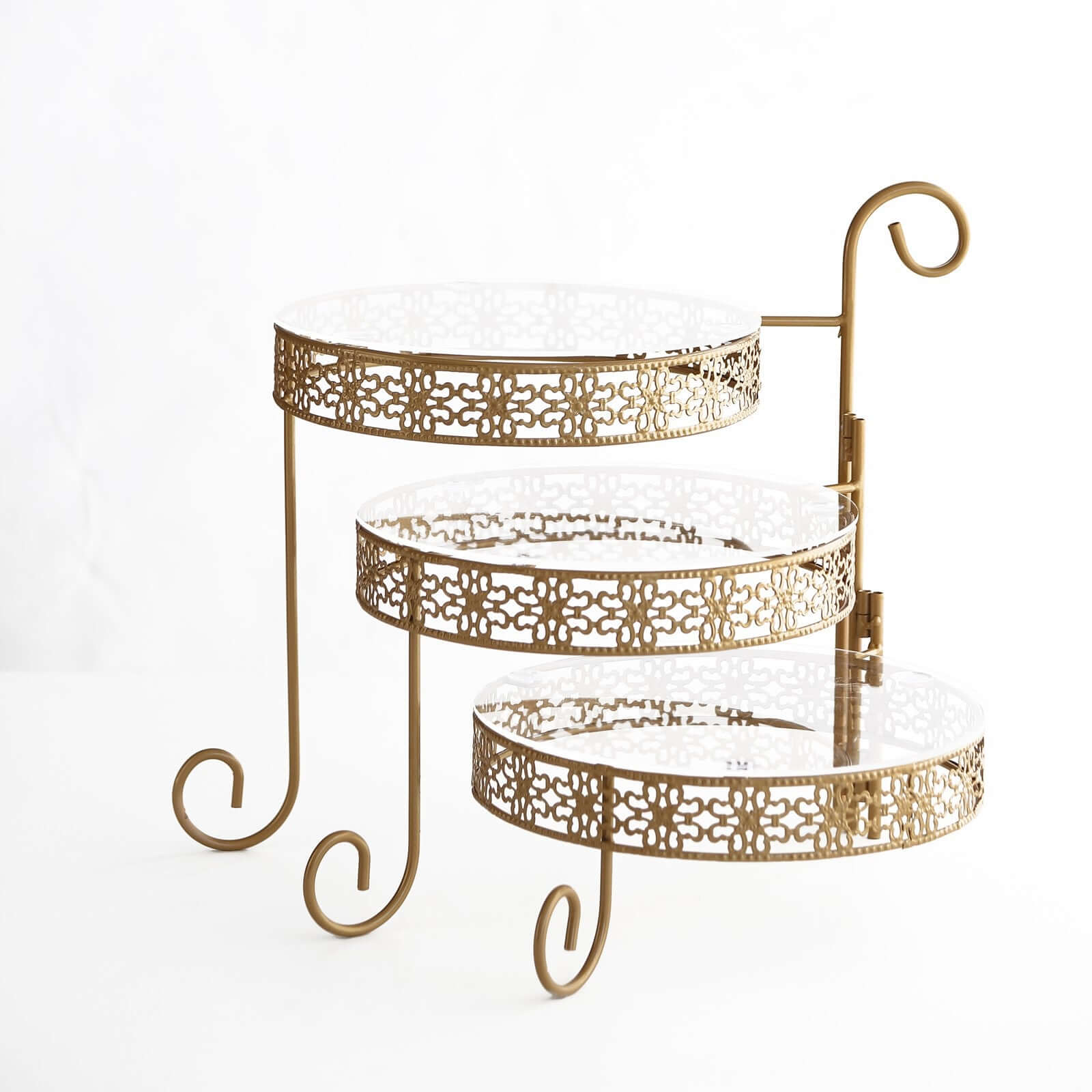 3-Tier Metal Rotating Cupcake Stand with Clear Acrylic Round Plates Gold - Hollow Lace Design Dessert Display 28