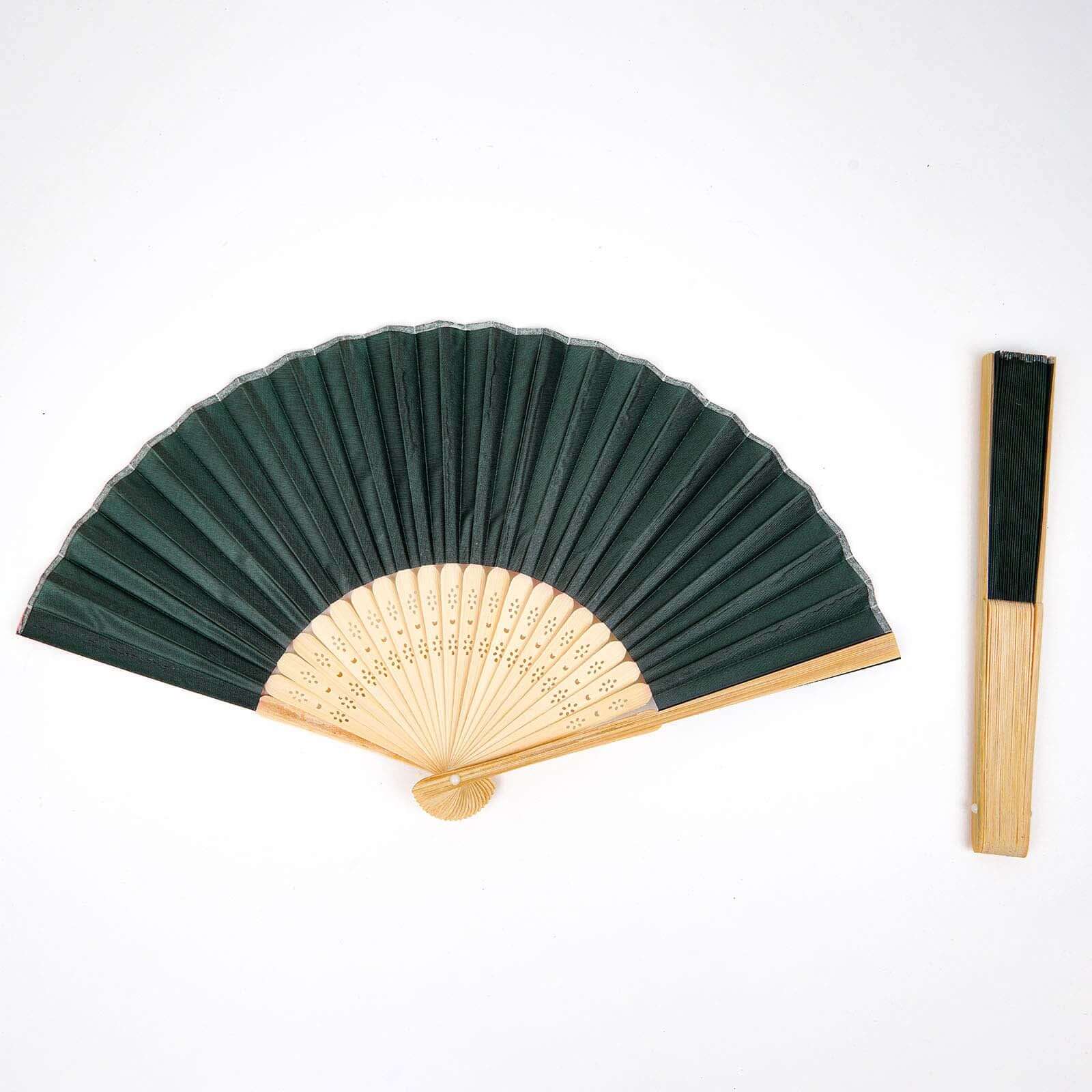 5 Pack Hunter Emerald Green Asian Silk Folding Fans Party Favors, Oriental Folding Fan Favors