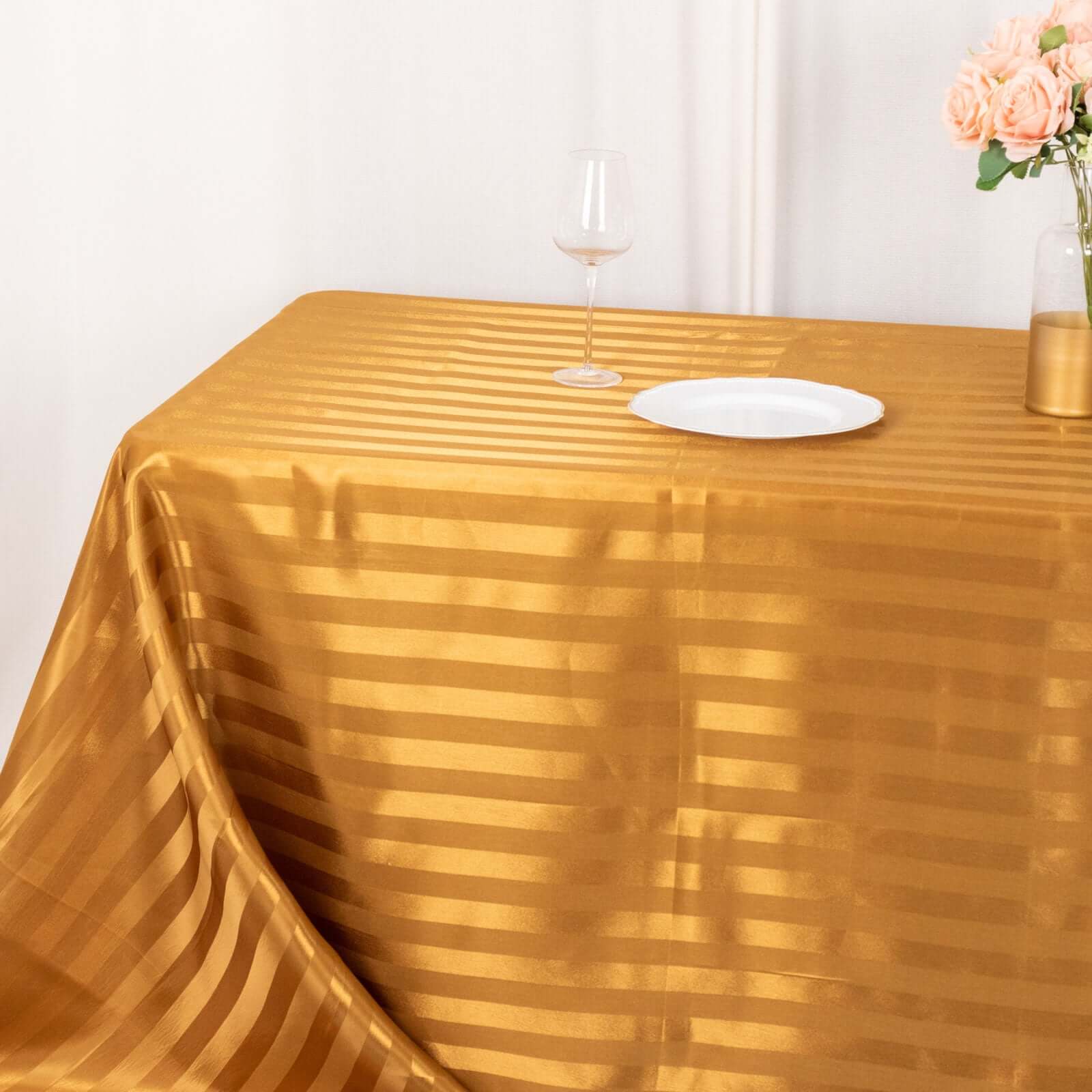 Satin Striped 90x132 Rectangular Tablecloth Gold Satin Stripe - Seamless Silky Smooth Table Cover