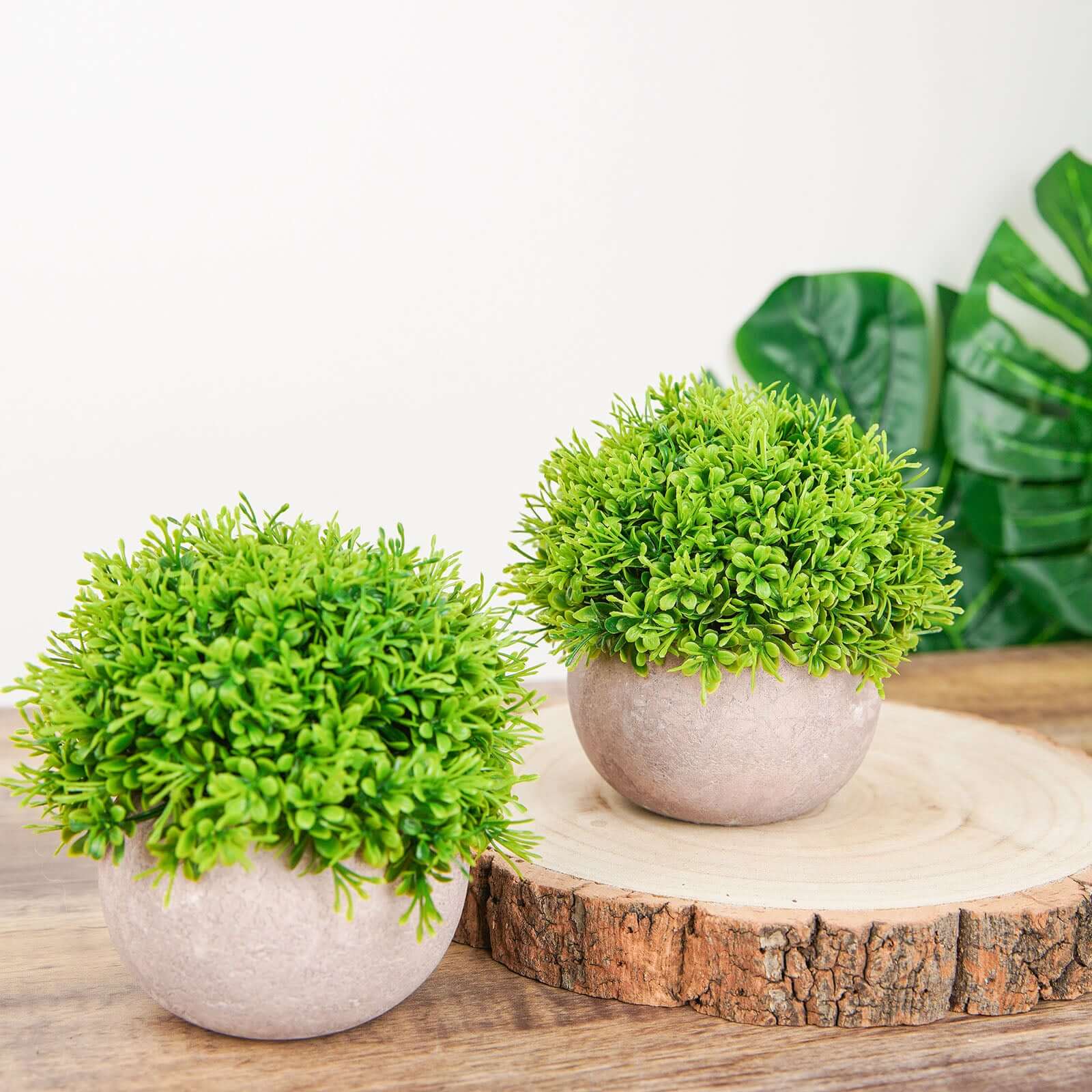 2 Plant Set Artificial Boxwood Topiary Ball 5 - Maintenance Free Mini Faux Potted Greenery Decor