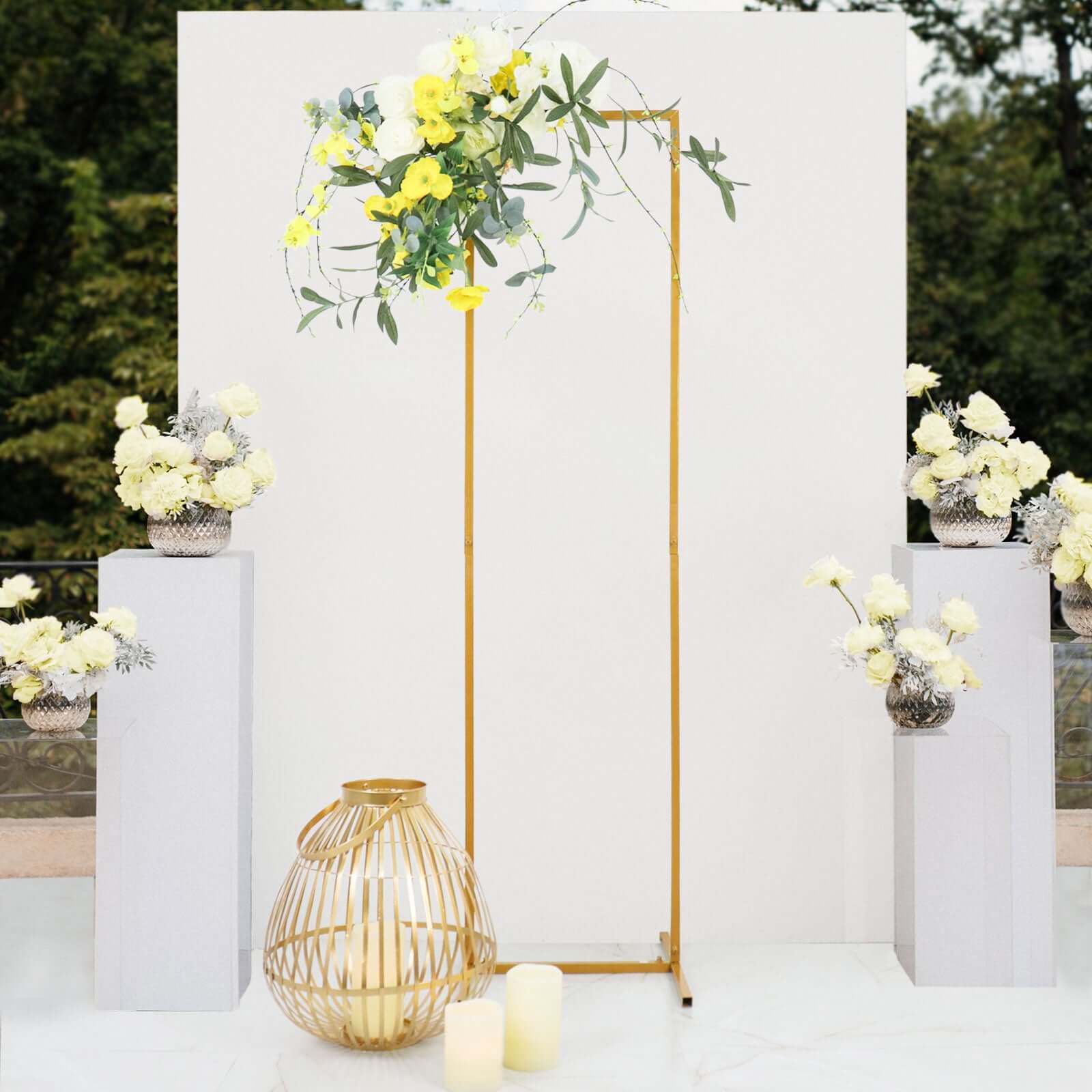 4.5ft Slim Gold Metal Frame Wedding Arch, Rectangular Backdrop Stand, Floral Display Frame