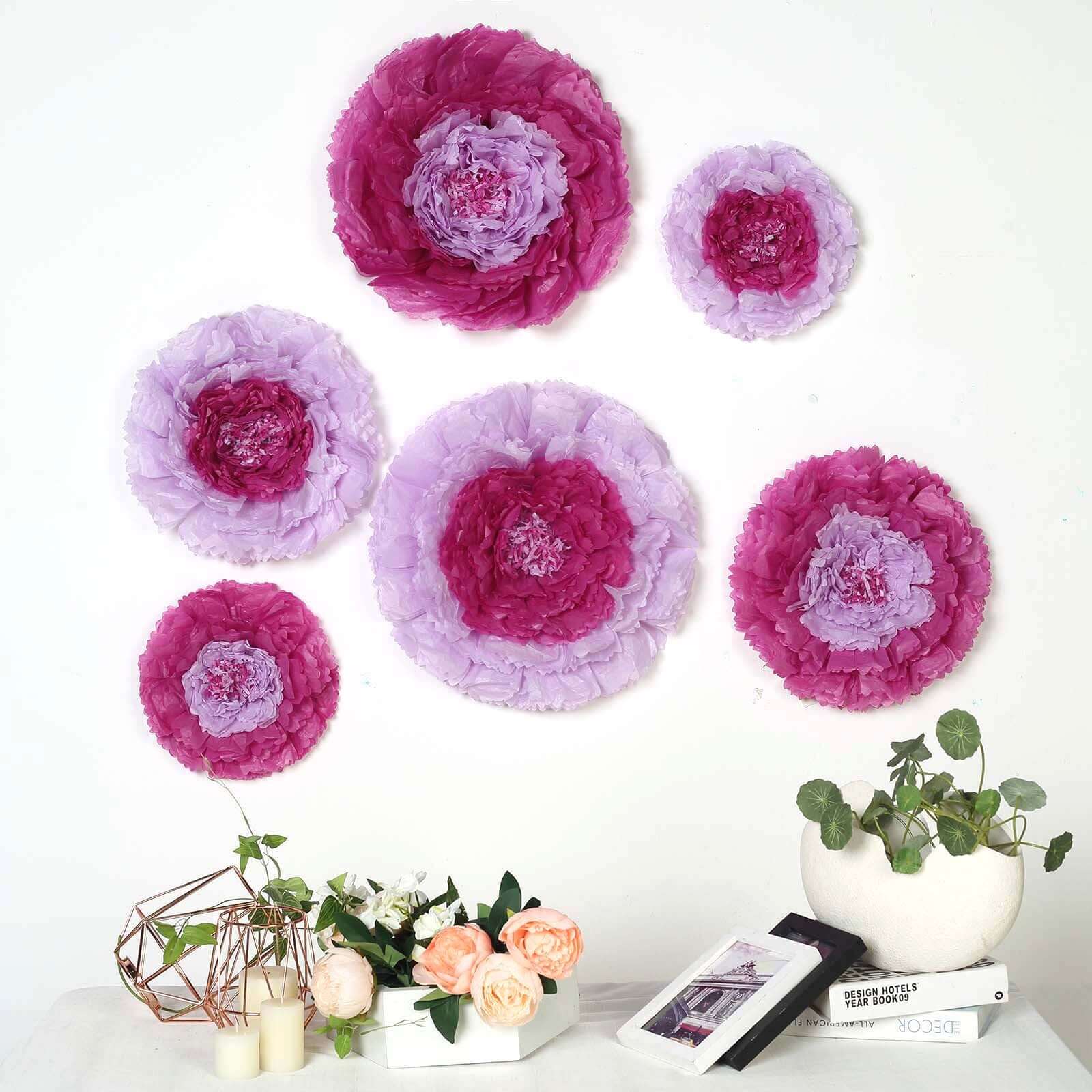 Set of 6 Lavender Giant Carnation 3D Paper Flowers Wall Decor - 12,16,20