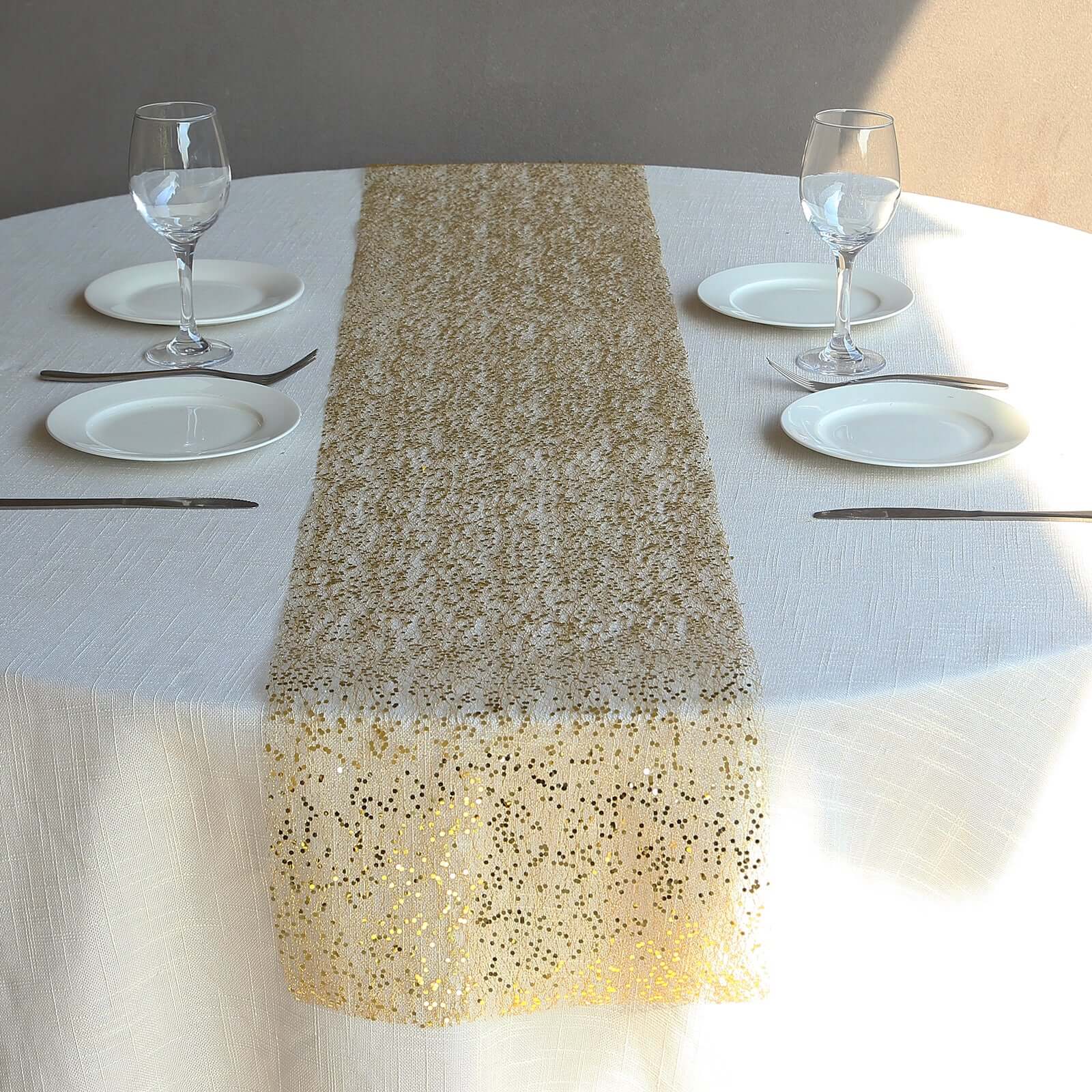 Mesh 11x108 Table Runner Metallic Gold - Sequin Design for Convenient Event Decoration