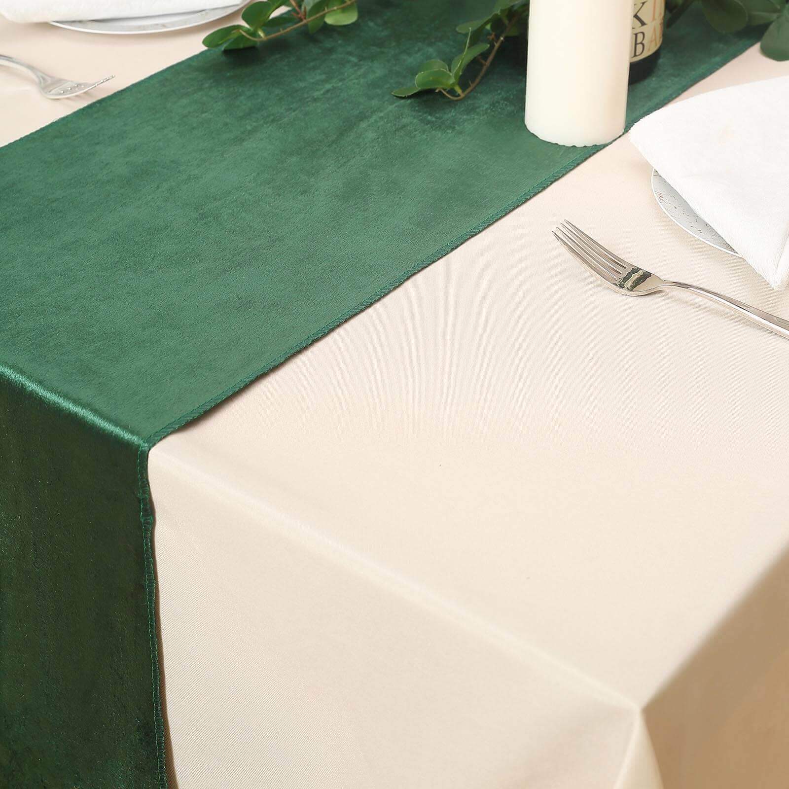 Premium Velvet 12x108 Table Runner Hunter Emerald Green - Sheen Finish Reusable Table Decor