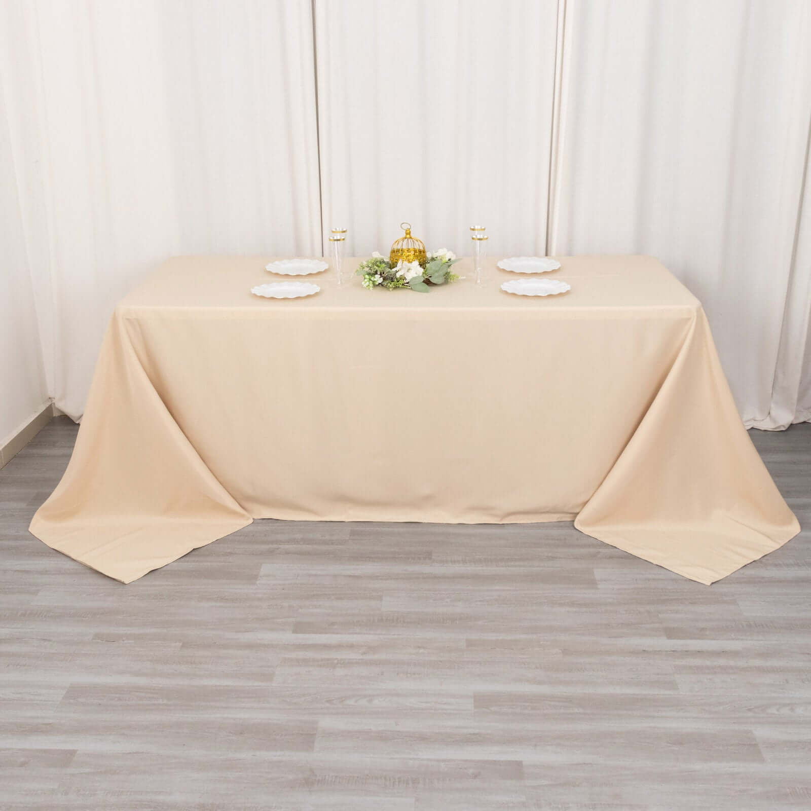 Premium Polyester 90x132 Rectangle Tablecloth Beige - Seamless 220GSM Stain-Resistant Table Cover