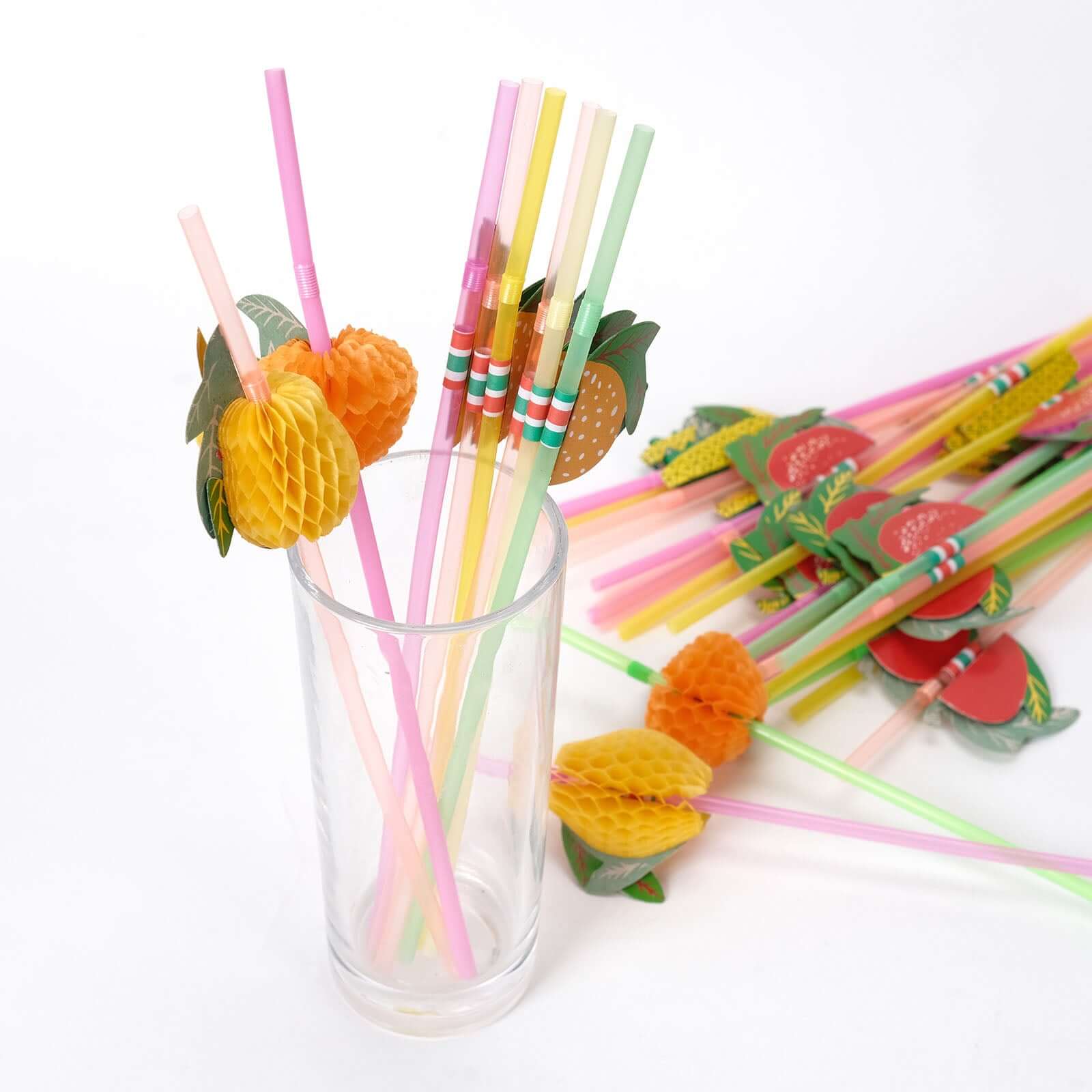 50-Pack Tropical Fruit Drinking Straws Multi-Colored - Disposable Straws for Summer Drinks 10